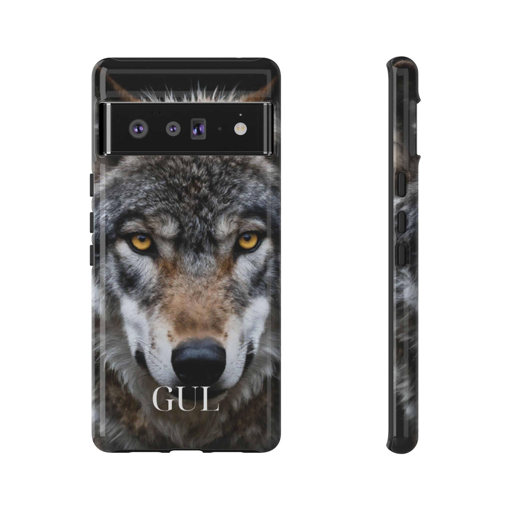 Wolf Eyes Phone Case — Fierce Wildlife iPhone Protective Case with ‘GUL’ Text