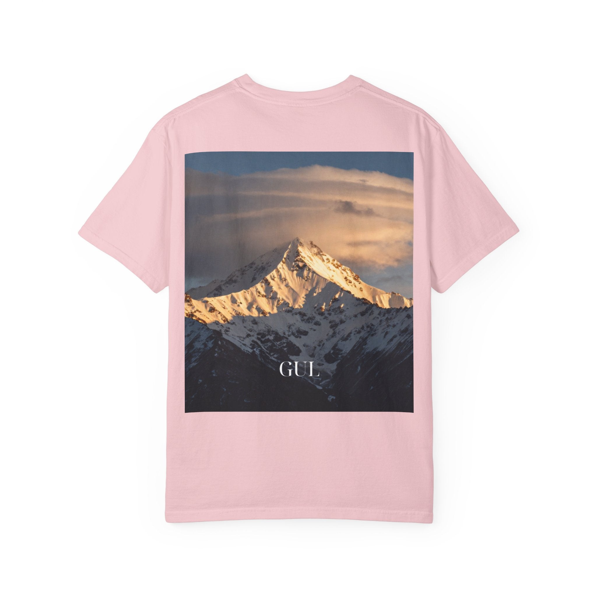 Graphic T-Shirt — Modern Gold Abstract & Mountain Photo Print