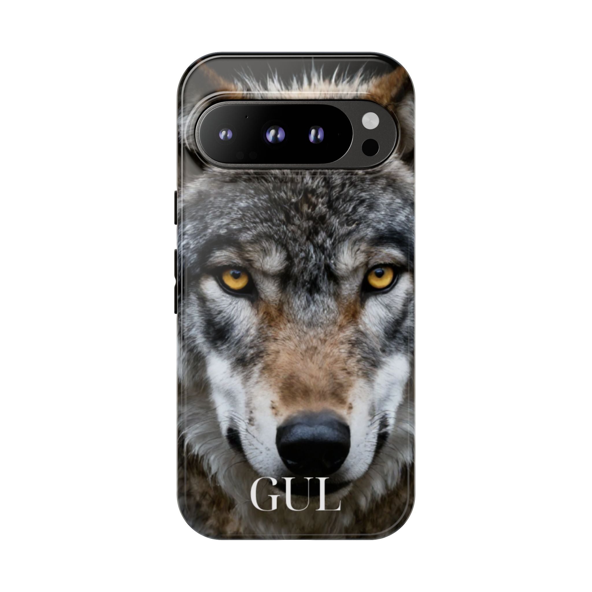 Wolf Eyes Phone Case — Fierce Wildlife iPhone Protective Case with ‘GUL’ Text