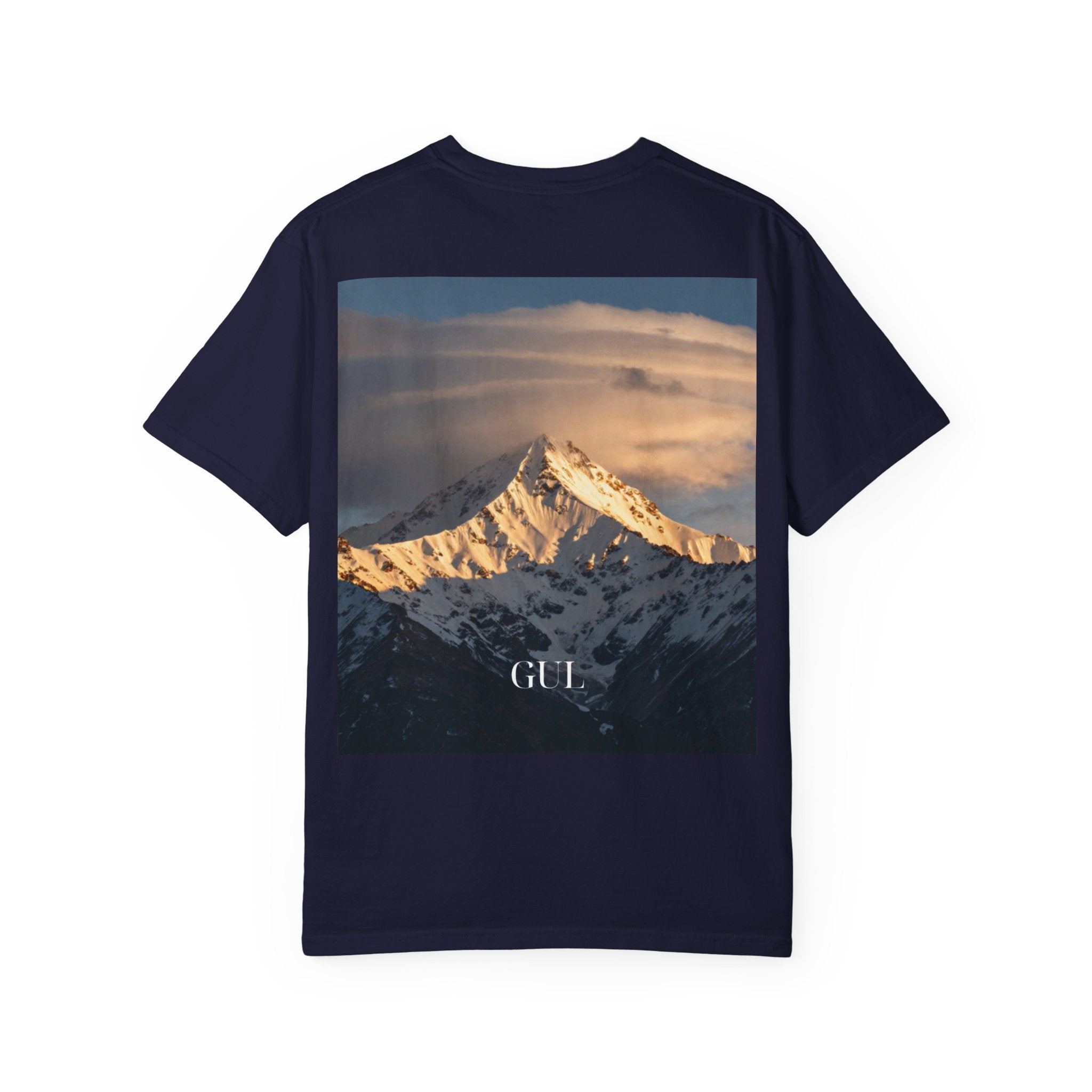 Graphic T-Shirt — Modern Gold Abstract & Mountain Photo Print