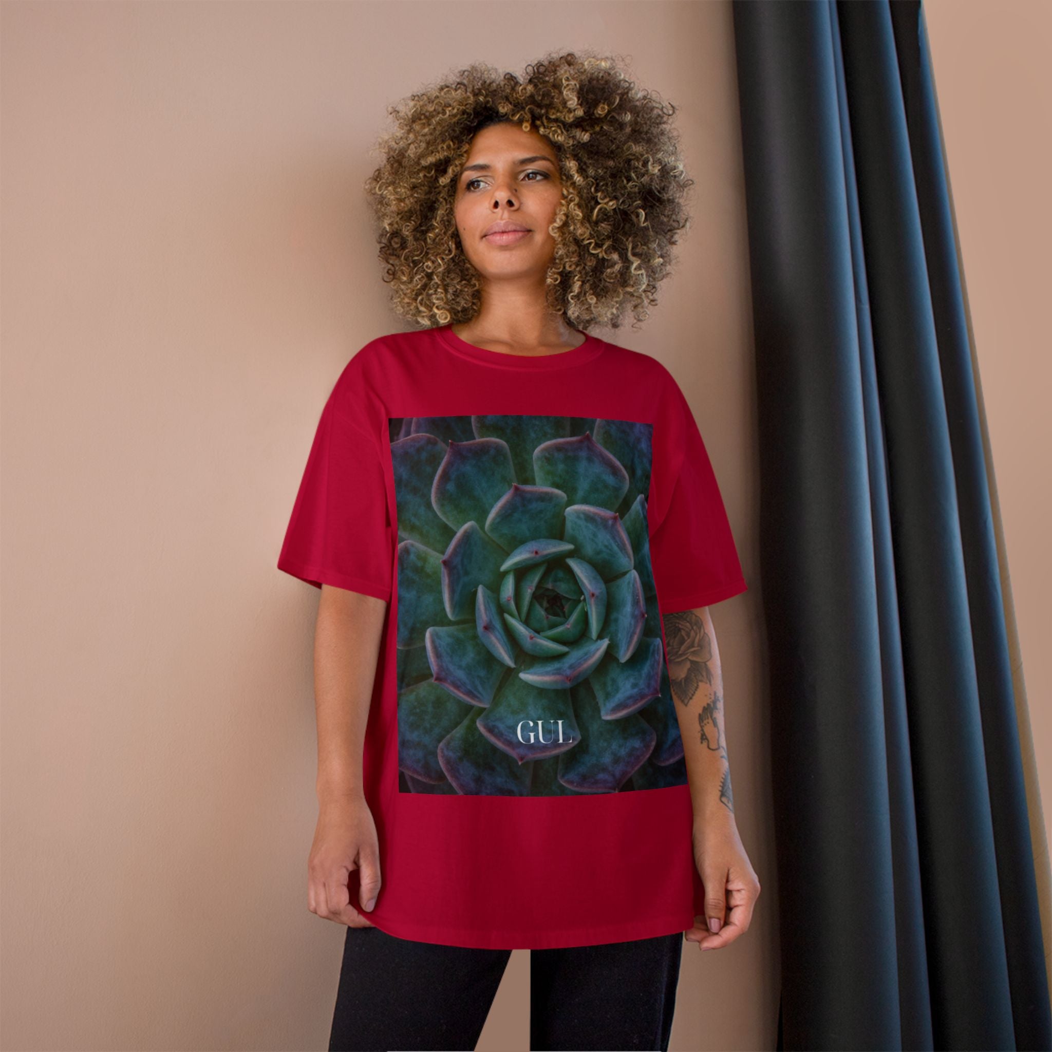 Champion Graphic T‑Shirt — Succulent & Pyramid Photo Print Tee