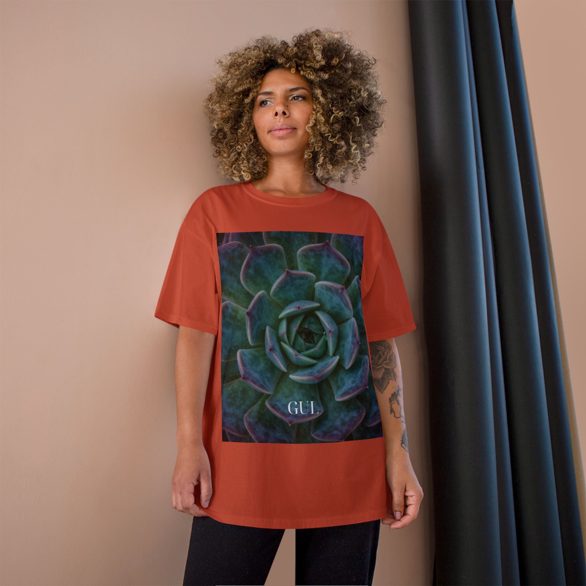 Champion Graphic T‑Shirt — Succulent & Pyramid Photo Print Tee