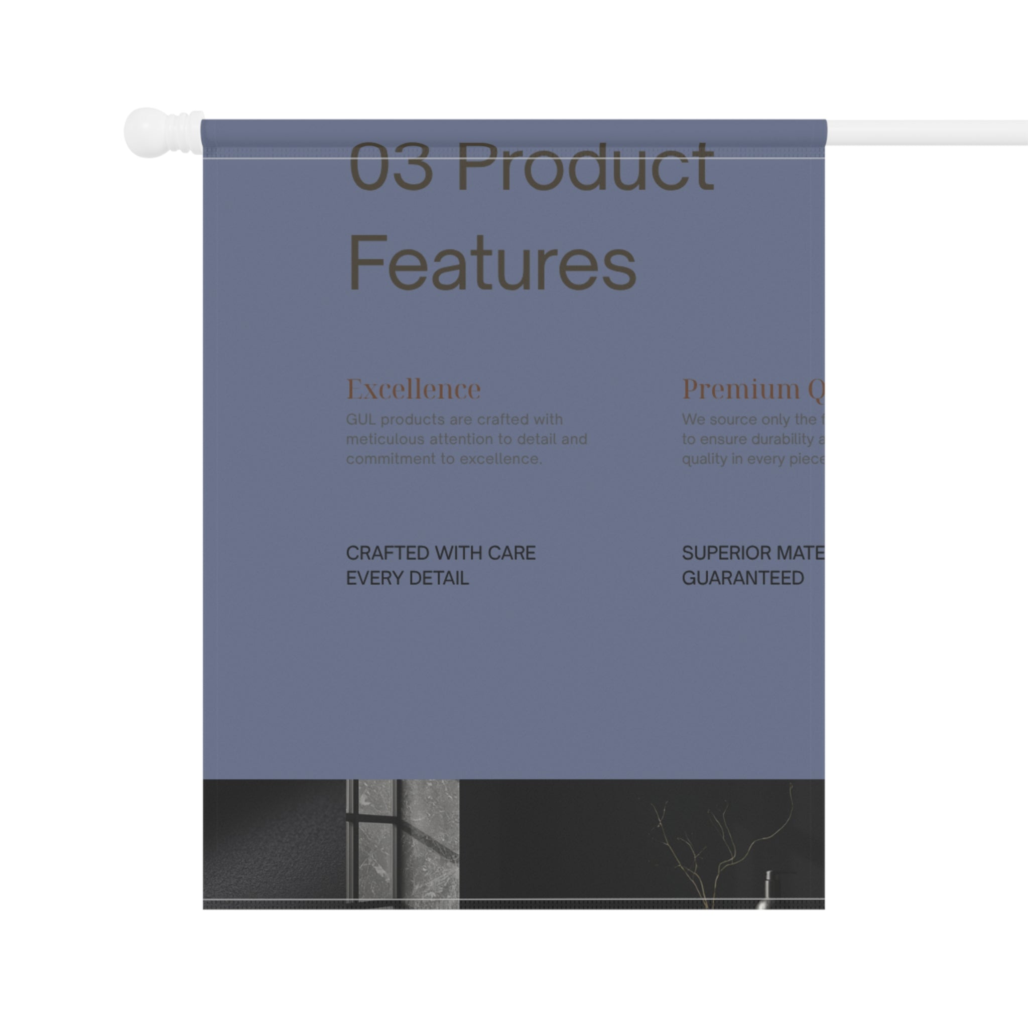Garden Flag — Minimalist "03 Product Features" Decorative Garden & House Banner