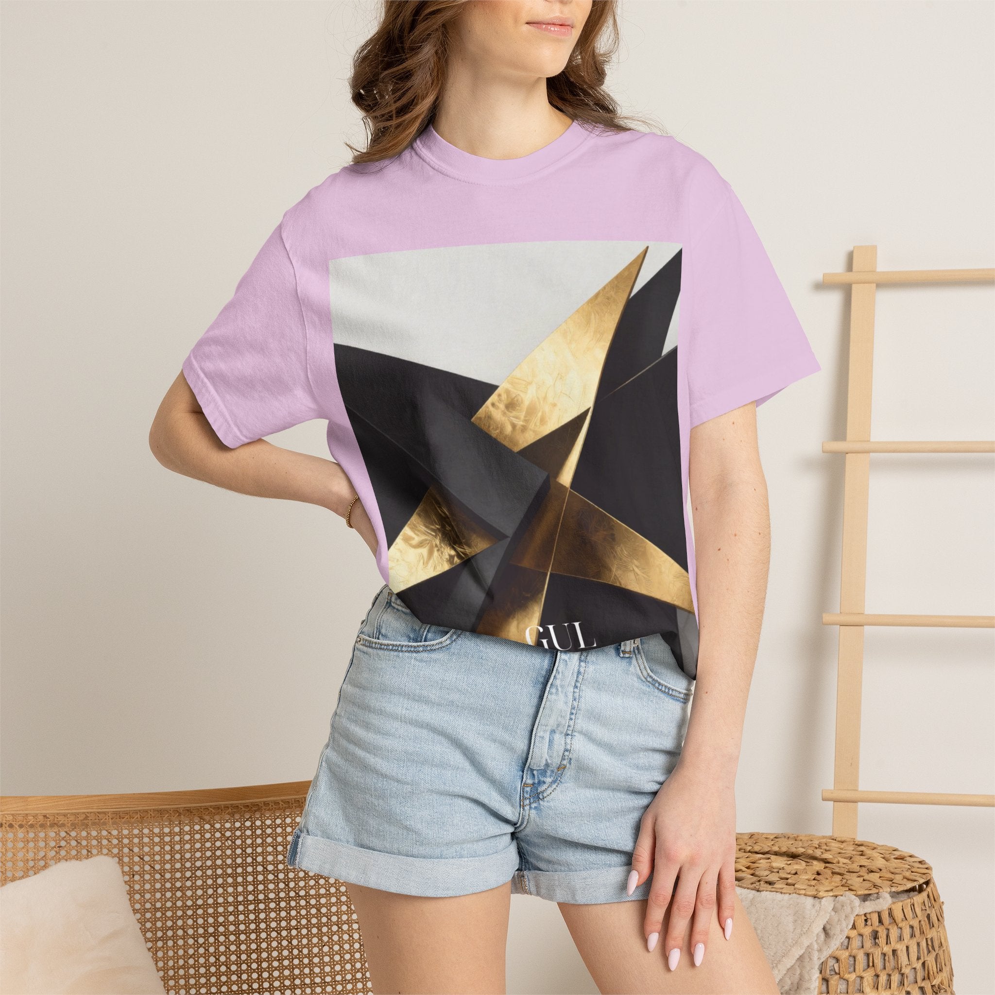 Graphic T-Shirt — Modern Gold Abstract & Mountain Photo Print