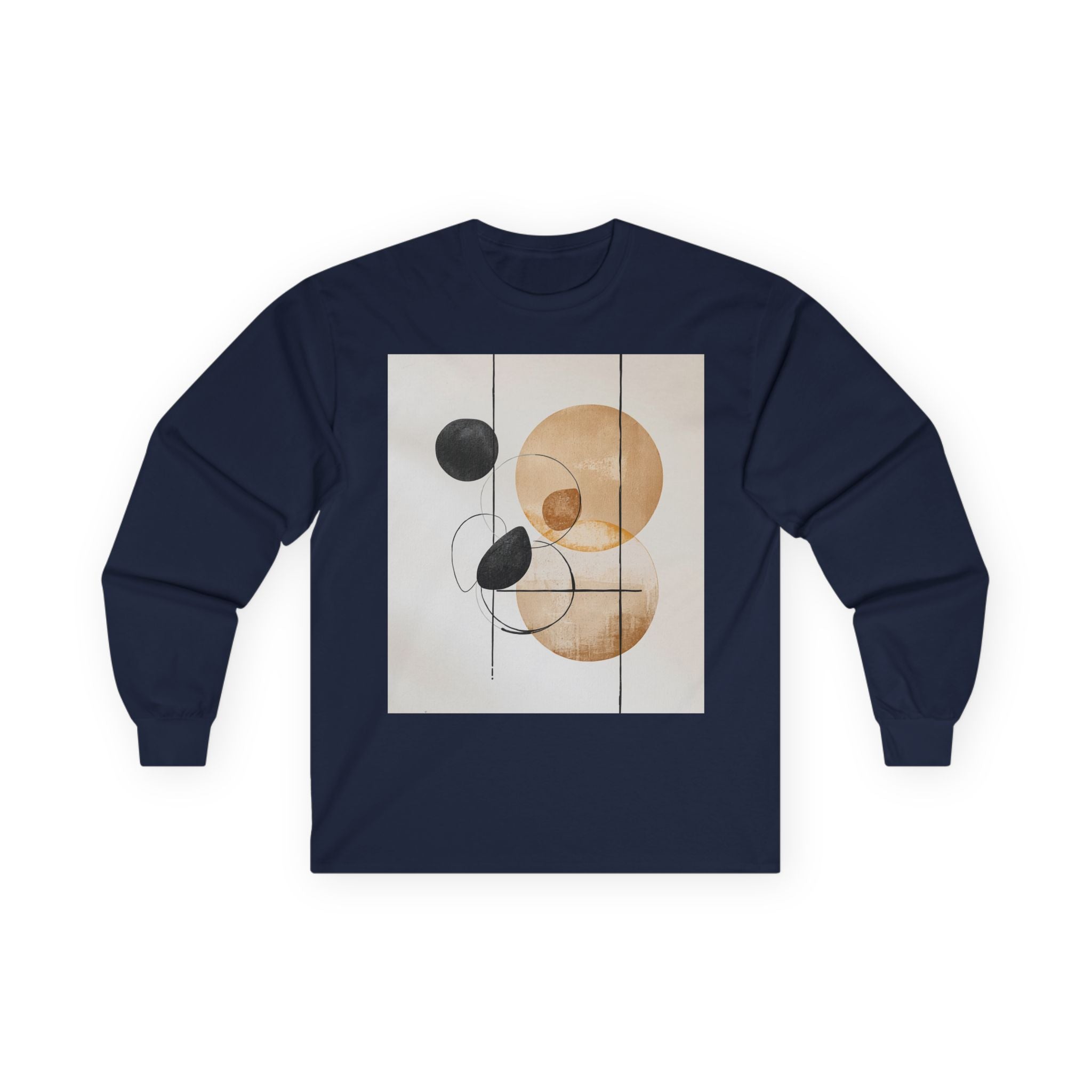 Abstract Geometric Art Long Sleeve Tee — Neutral Circle Composition