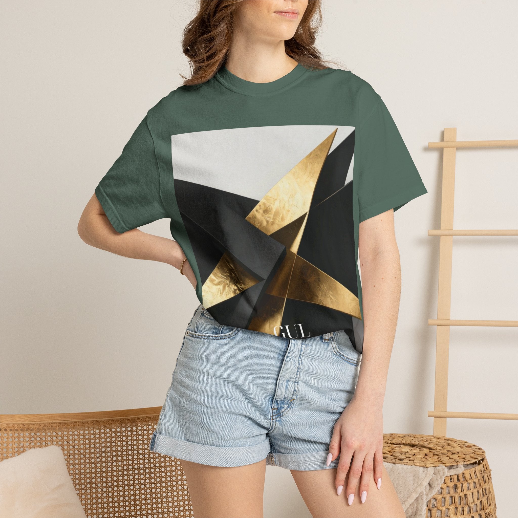 Graphic T-Shirt — Modern Gold Abstract & Mountain Photo Print