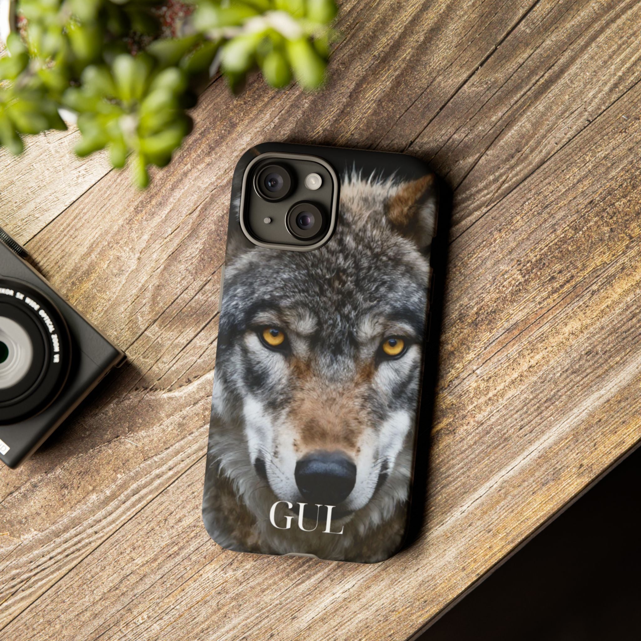 Wolf Eyes Phone Case — Fierce Wildlife iPhone Protective Case with ‘GUL’ Text