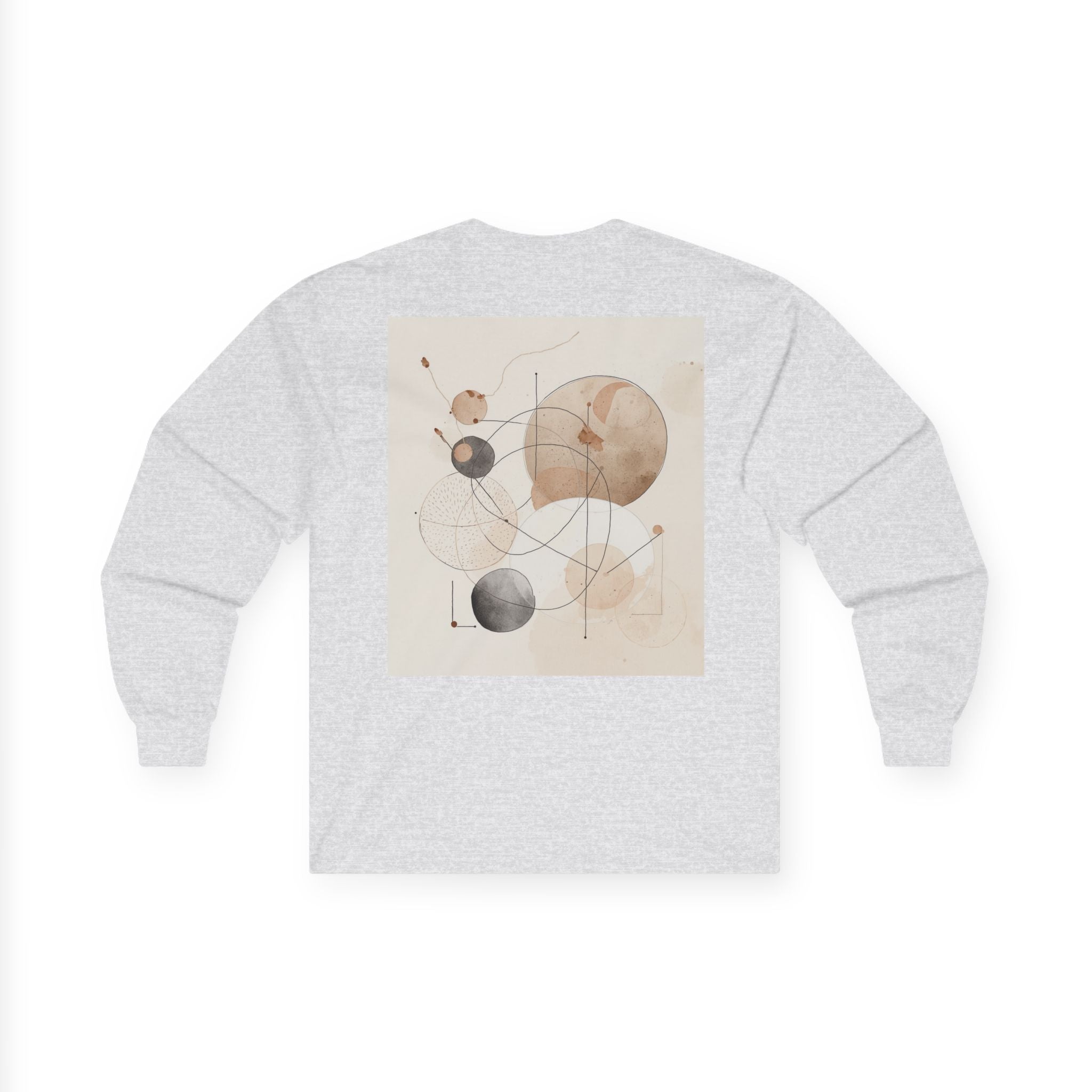 Abstract Geometric Art Long Sleeve Tee — Neutral Circle Composition
