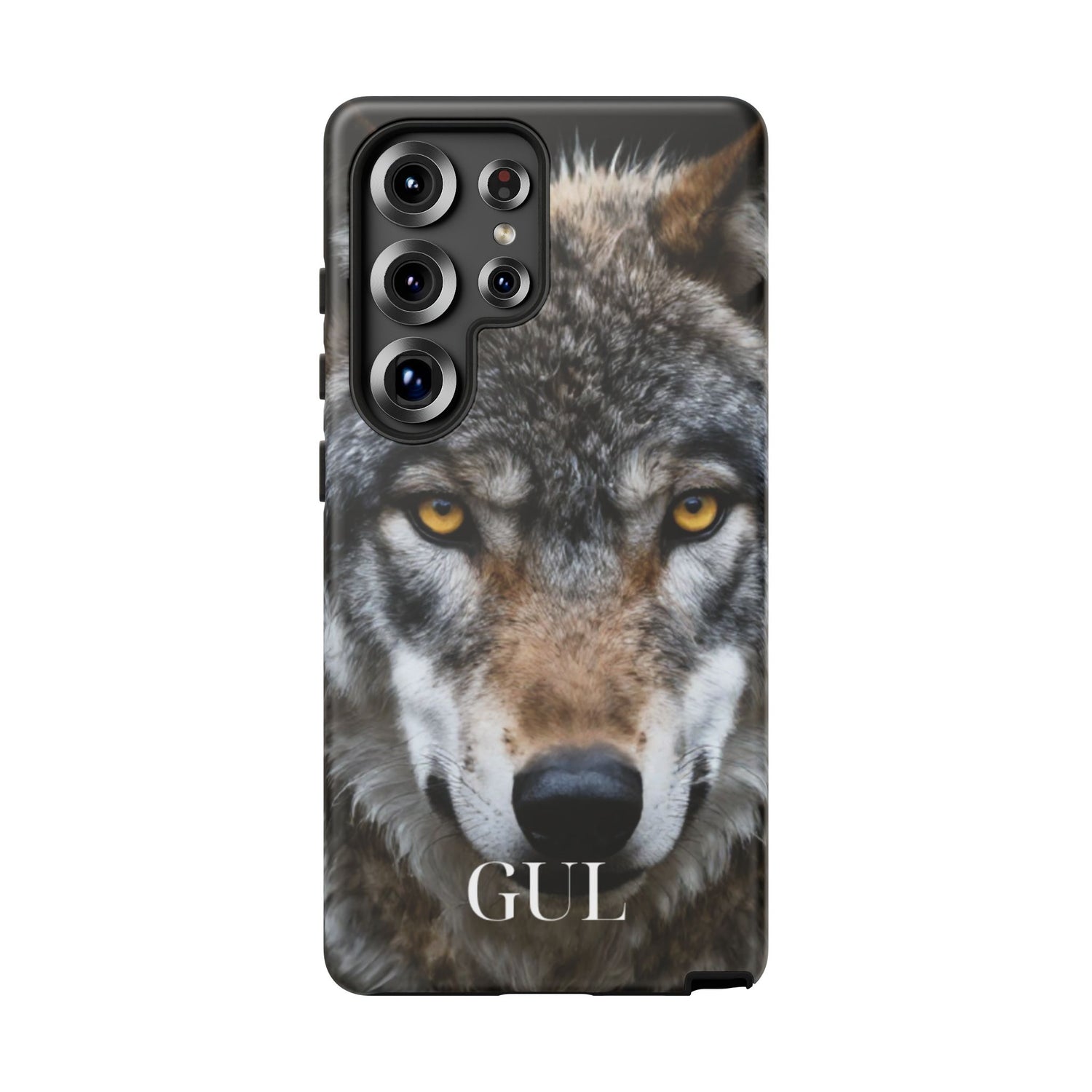 Wolf Eyes Phone Case — Fierce Wildlife iPhone Protective Case with ‘GUL’ Text