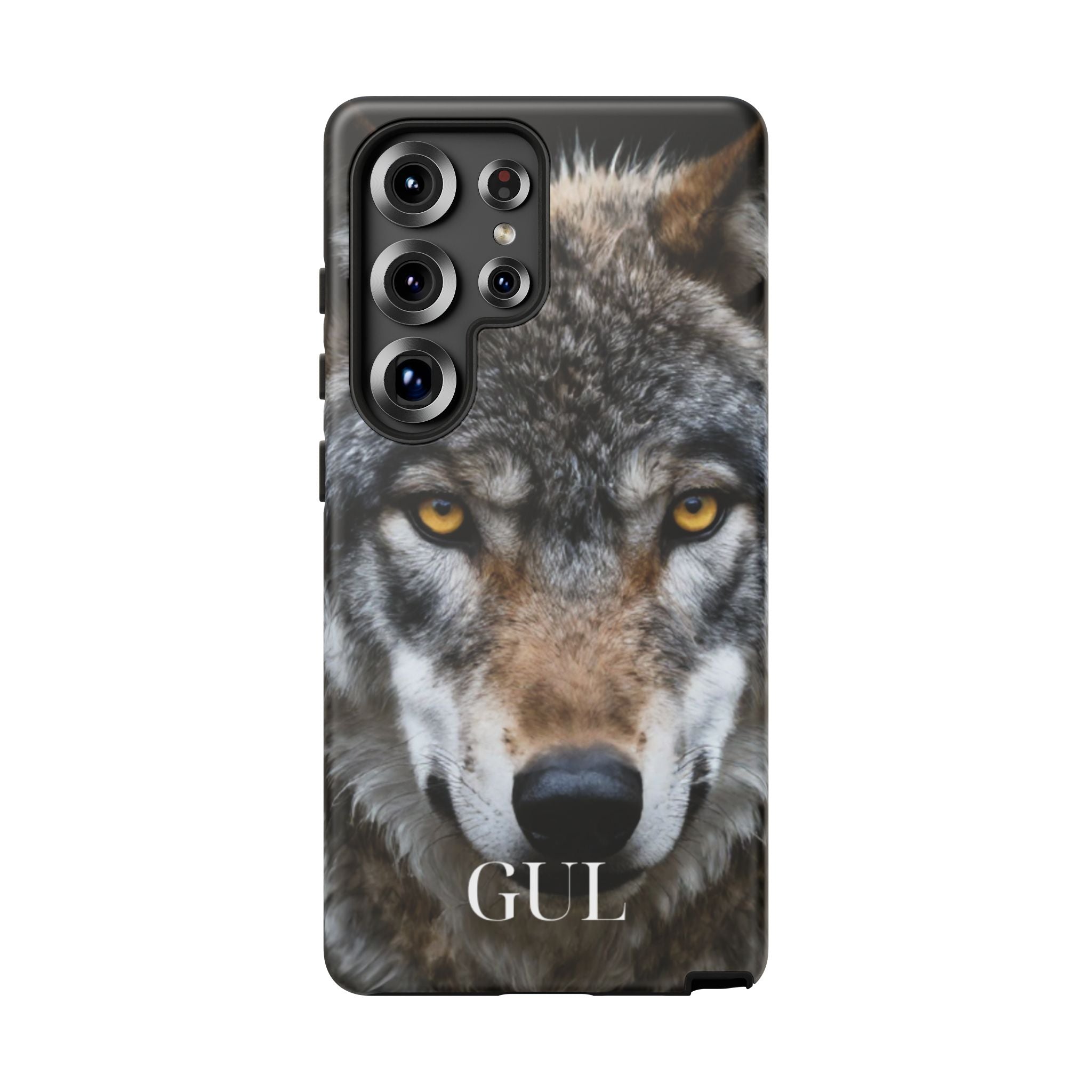 Wolf Eyes Phone Case — Fierce Wildlife iPhone Protective Case with ‘GUL’ Text