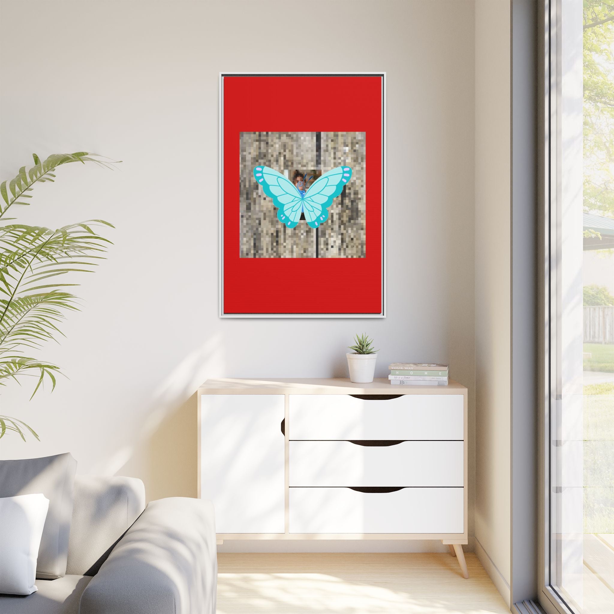 Blue Butterfly Framed Canvas Art – Matte Multi‑Color Wall Print