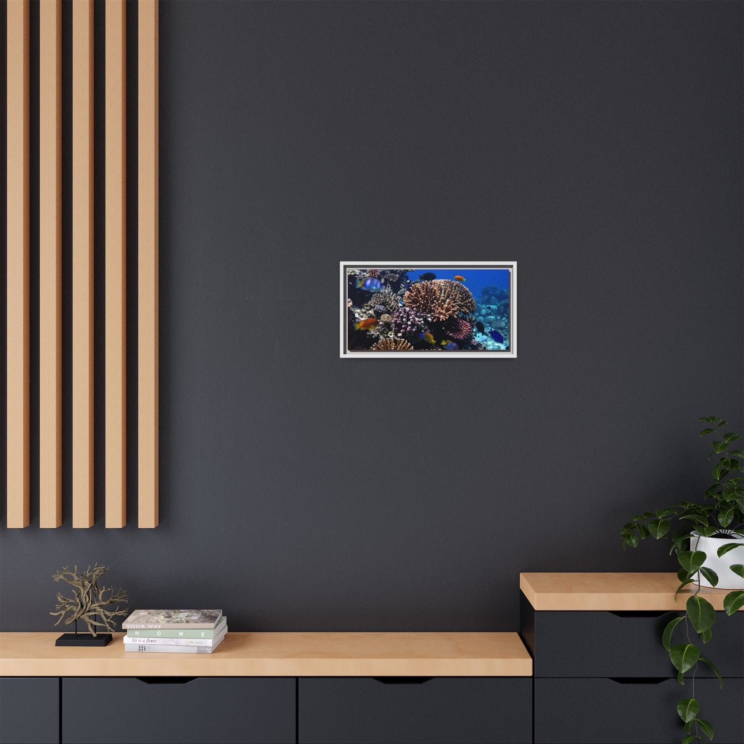 Framed Coral Reef Matte Canvas Wall Art — Tropical Ocean Photography Print
