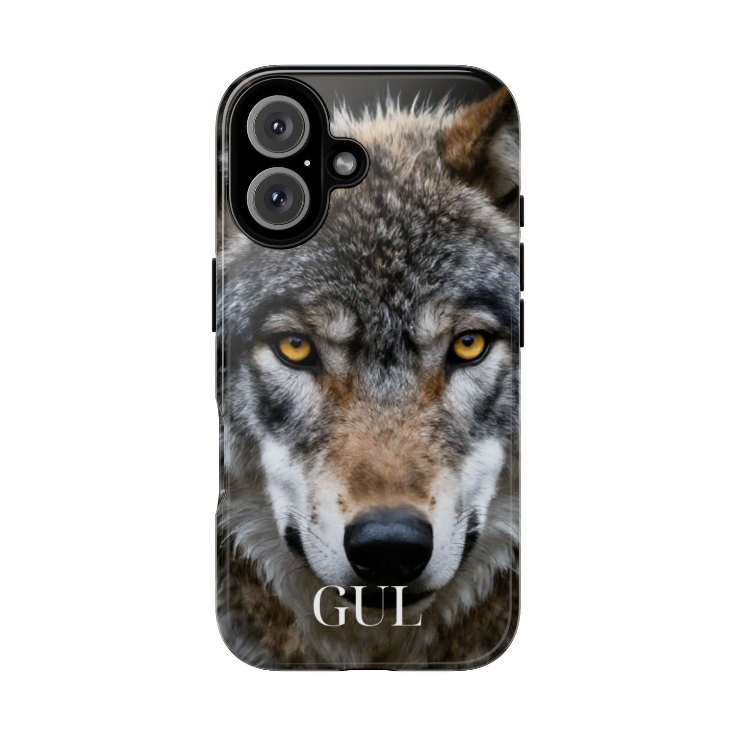 Wolf Eyes Phone Case — Fierce Wildlife iPhone Protective Case with ‘GUL’ Text