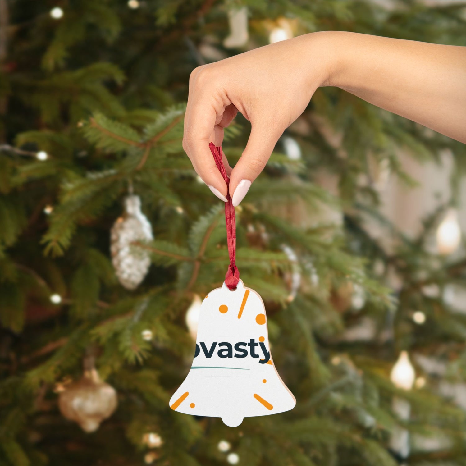 Bell-Shaped Wooden Ornament — Minimal Logo &amp; Illustration Holiday Decoration