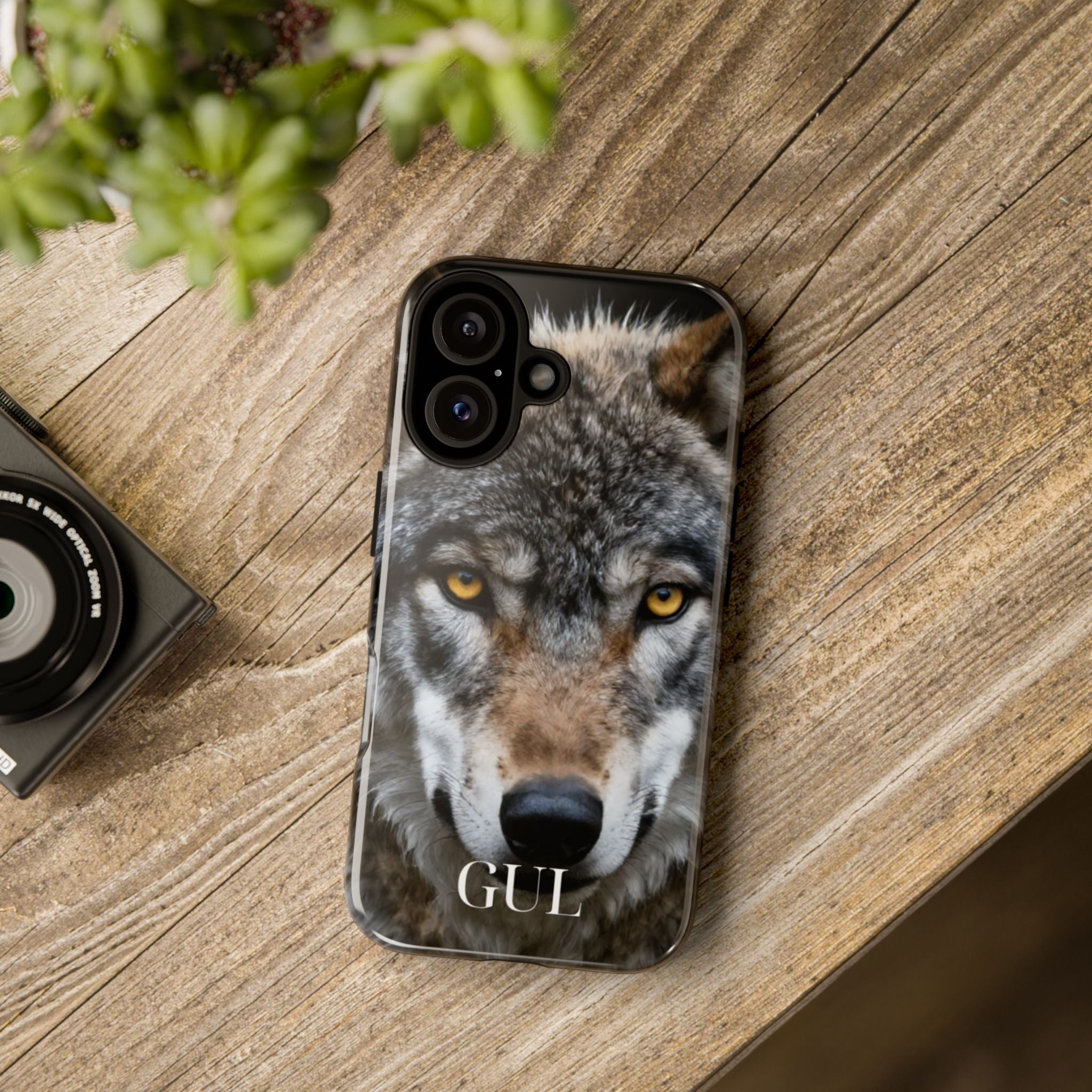 Wolf Eyes Phone Case — Fierce Wildlife iPhone Protective Case with ‘GUL’ Text