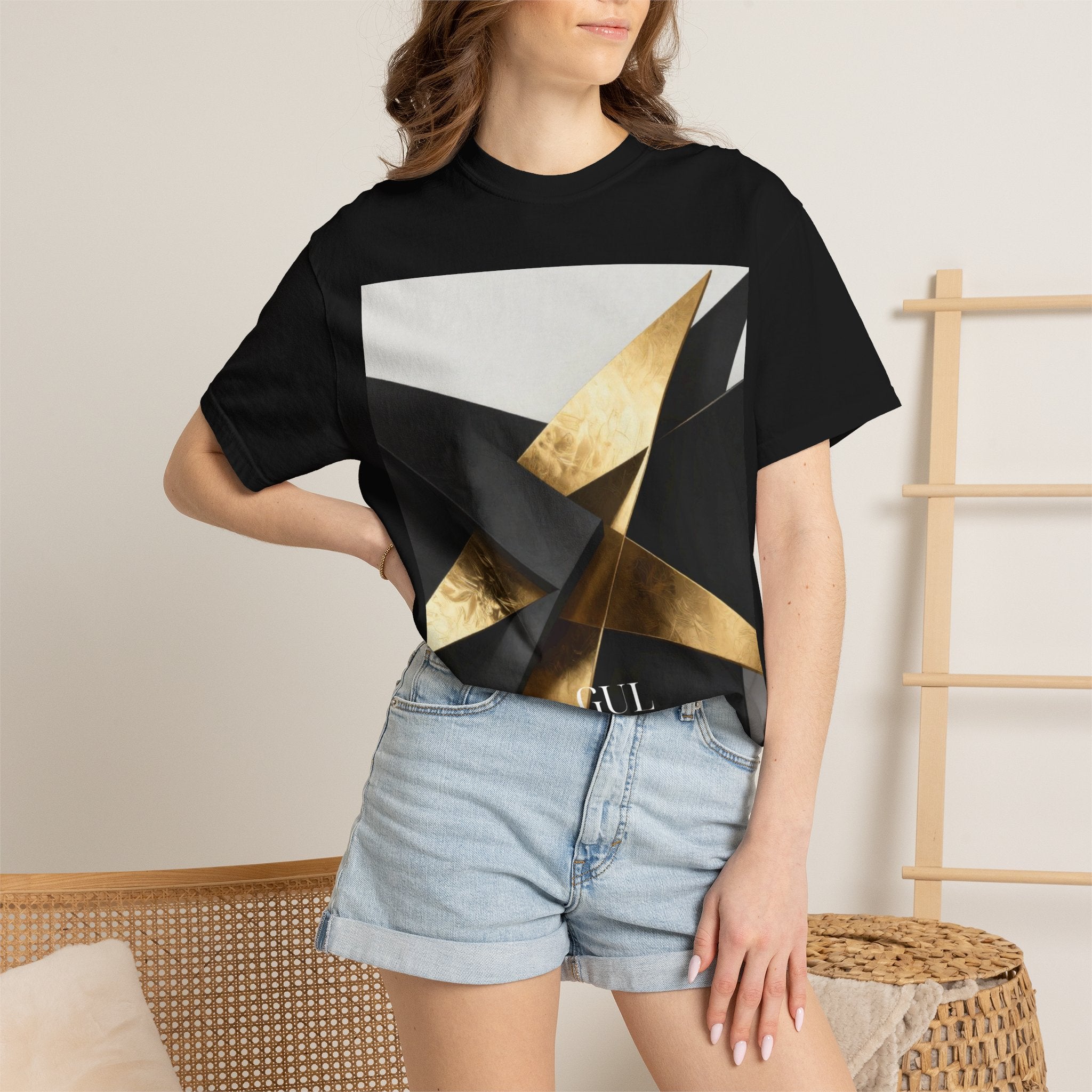 Graphic T-Shirt — Modern Gold Abstract &amp; Mountain Photo Print