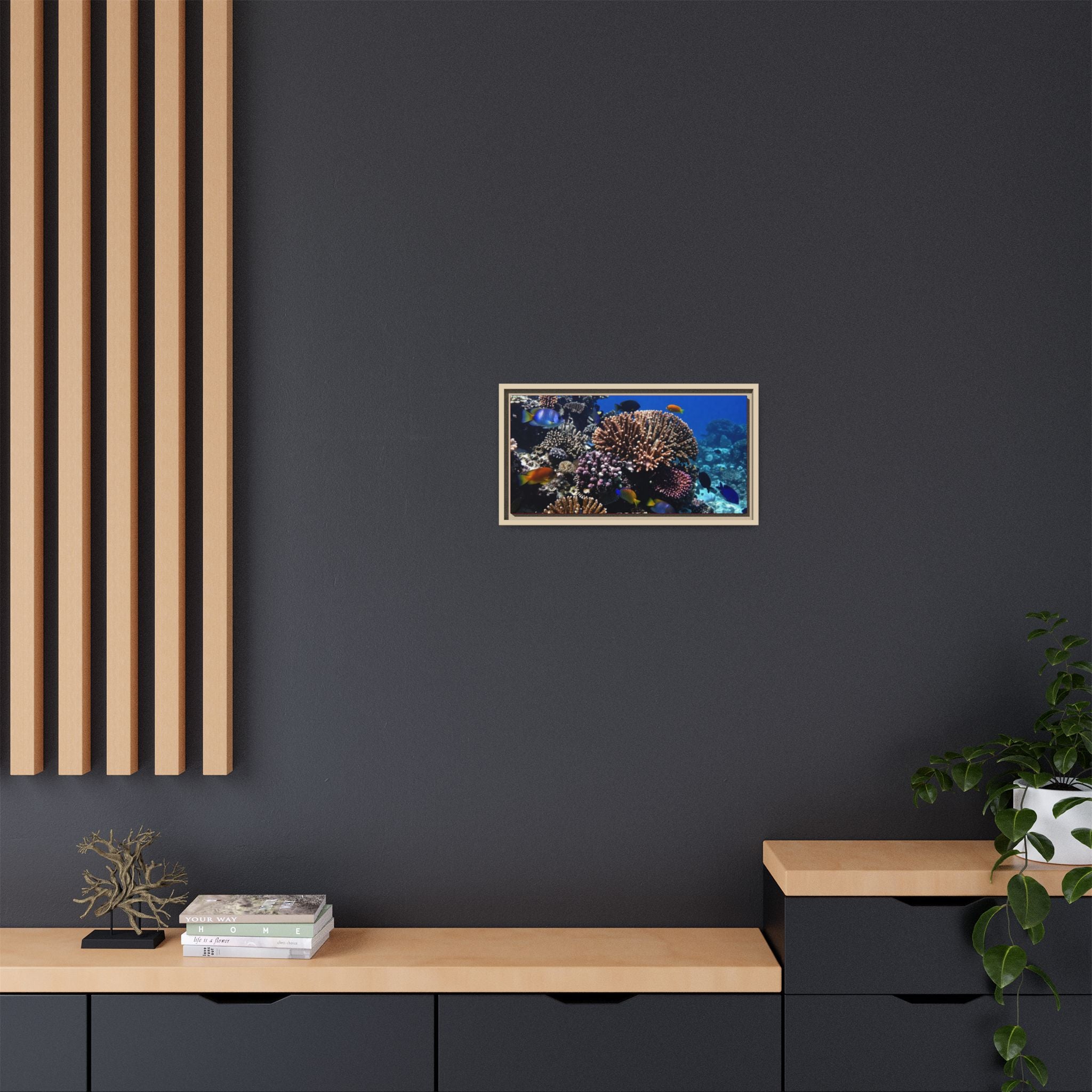 Framed Coral Reef Matte Canvas Wall Art — Tropical Ocean Photography Print