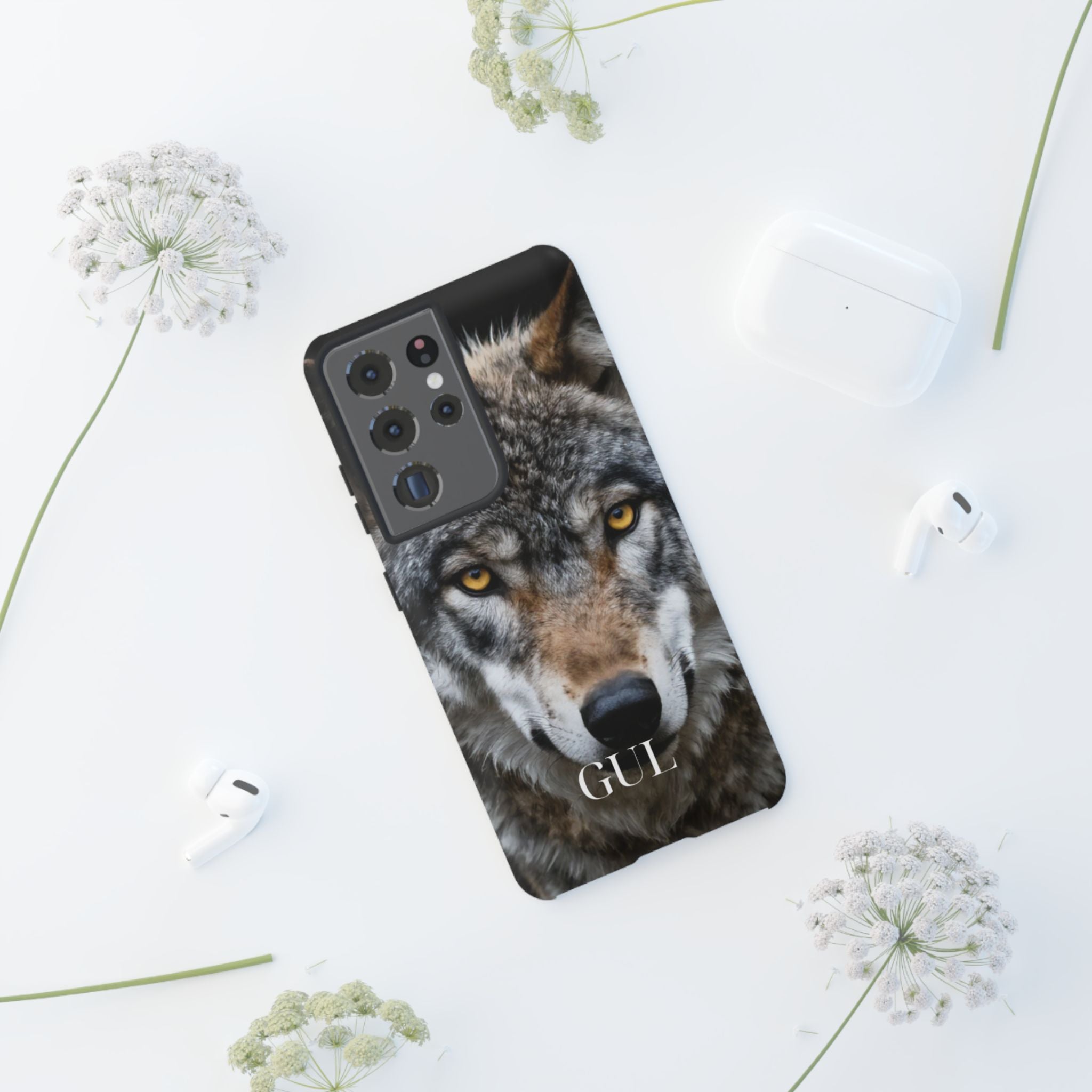 Wolf Eyes Phone Case — Fierce Wildlife iPhone Protective Case with ‘GUL’ Text