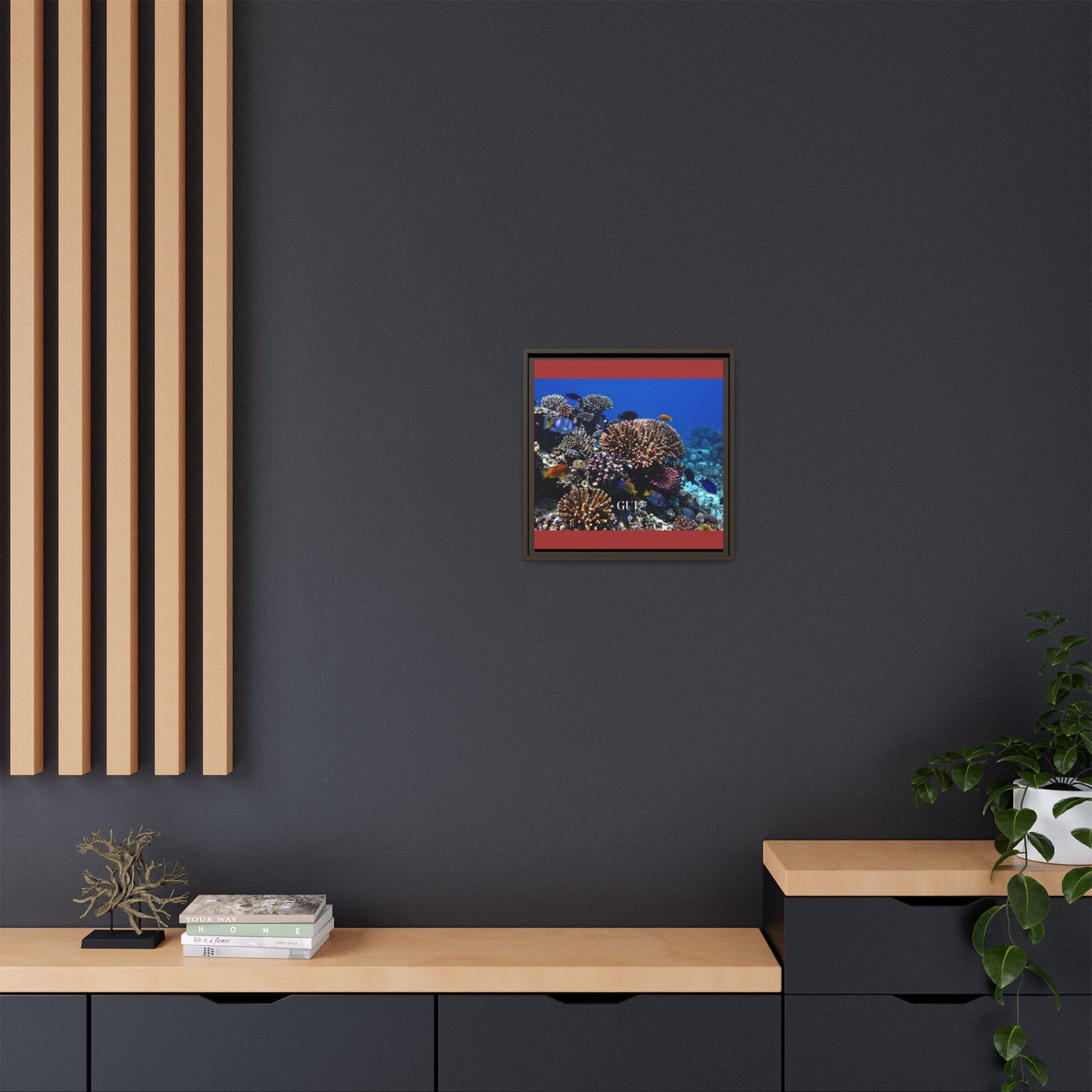 Framed Coral Reef Matte Canvas Wall Art — Tropical Ocean Photography Print