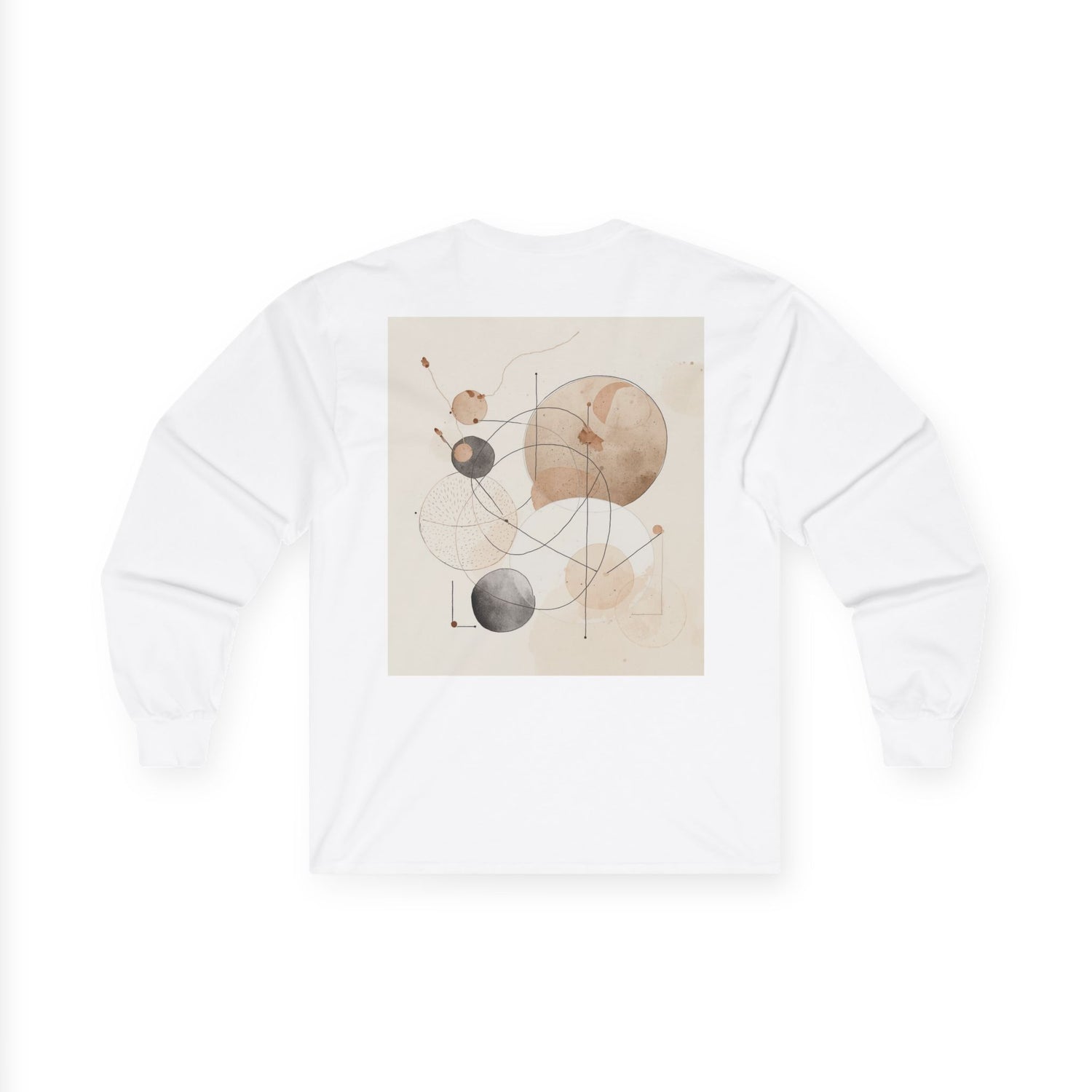 Abstract Geometric Art Long Sleeve Tee — Neutral Circle Composition
