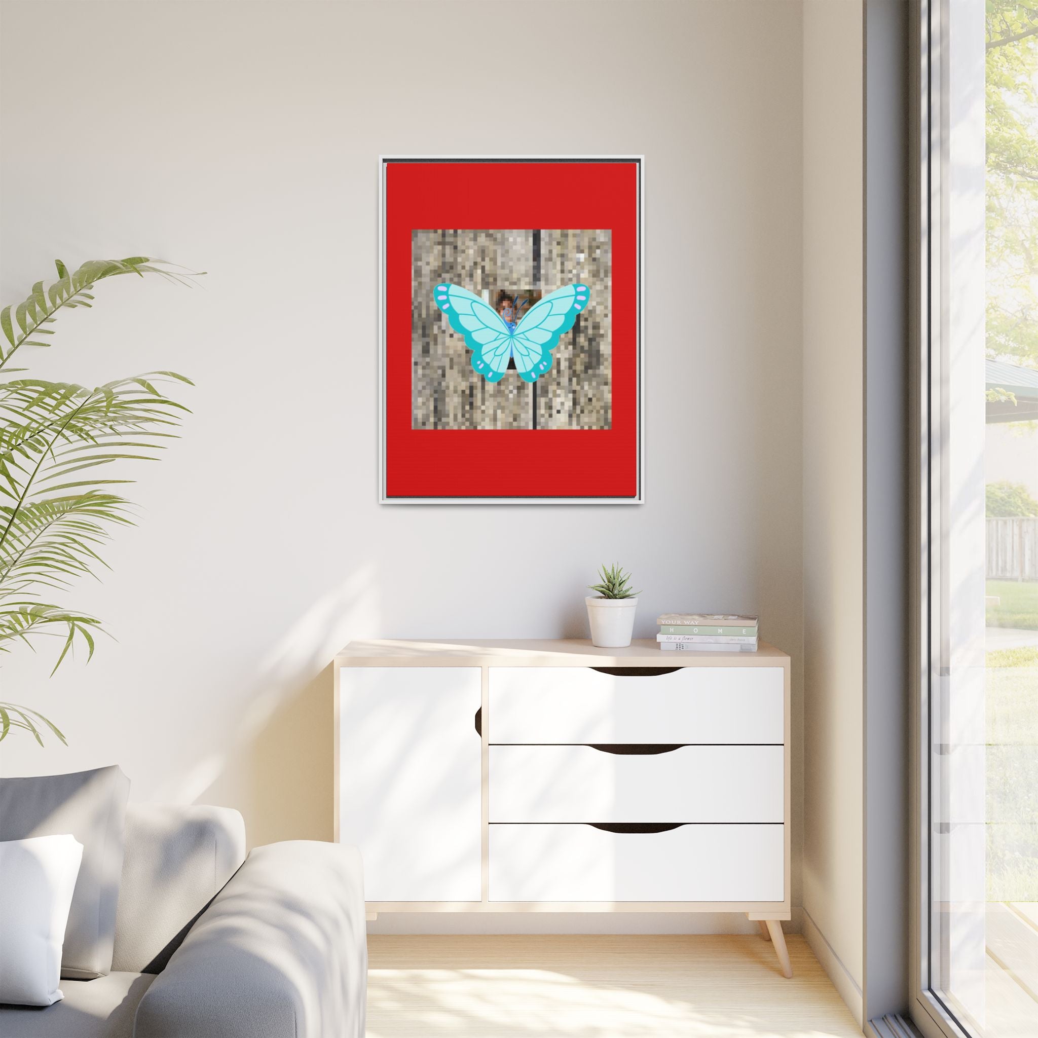 Blue Butterfly Framed Canvas Art – Matte Multi‑Color Wall Print