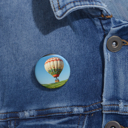 Hot Air Balloon Pin Button — Scenic Vintage Travel Badge