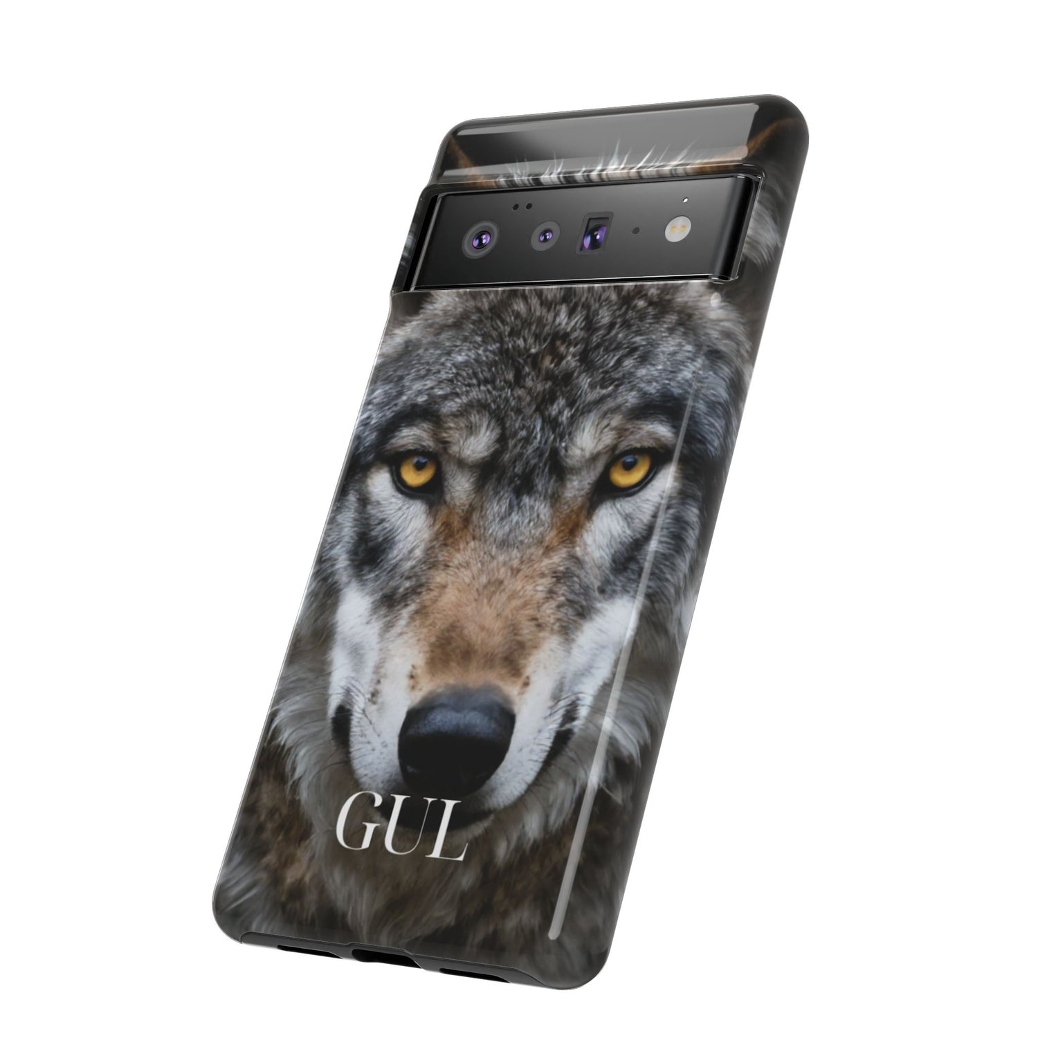 Wolf Eyes Phone Case — Fierce Wildlife iPhone Protective Case with ‘GUL’ Text
