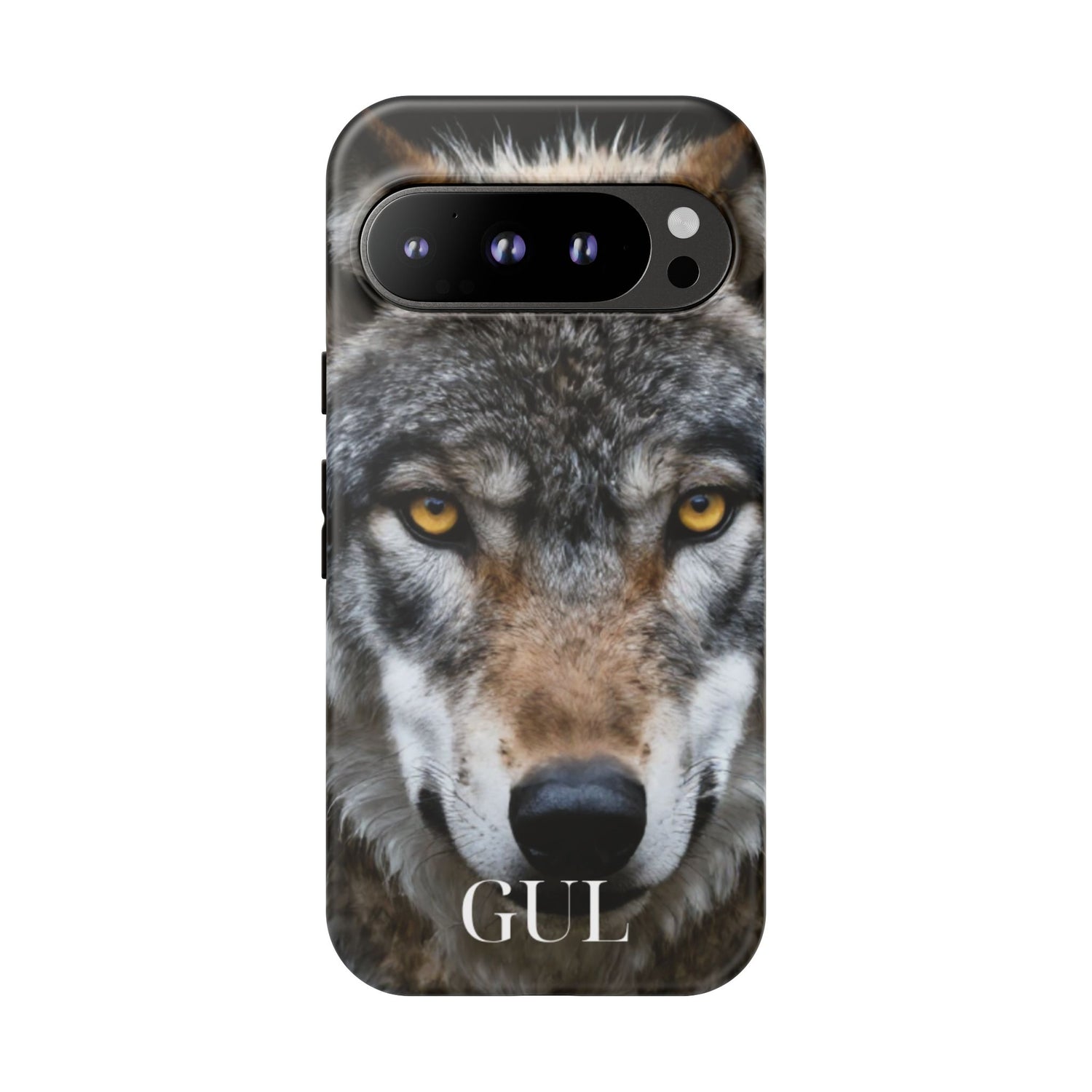 Wolf Eyes Phone Case — Fierce Wildlife iPhone Protective Case with ‘GUL’ Text