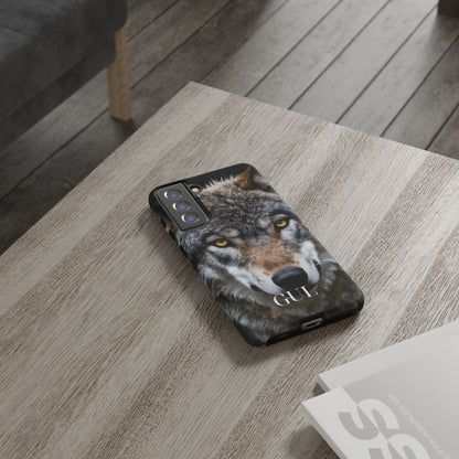 Wolf Eyes Phone Case — Fierce Wildlife iPhone Protective Case with ‘GUL’ Text