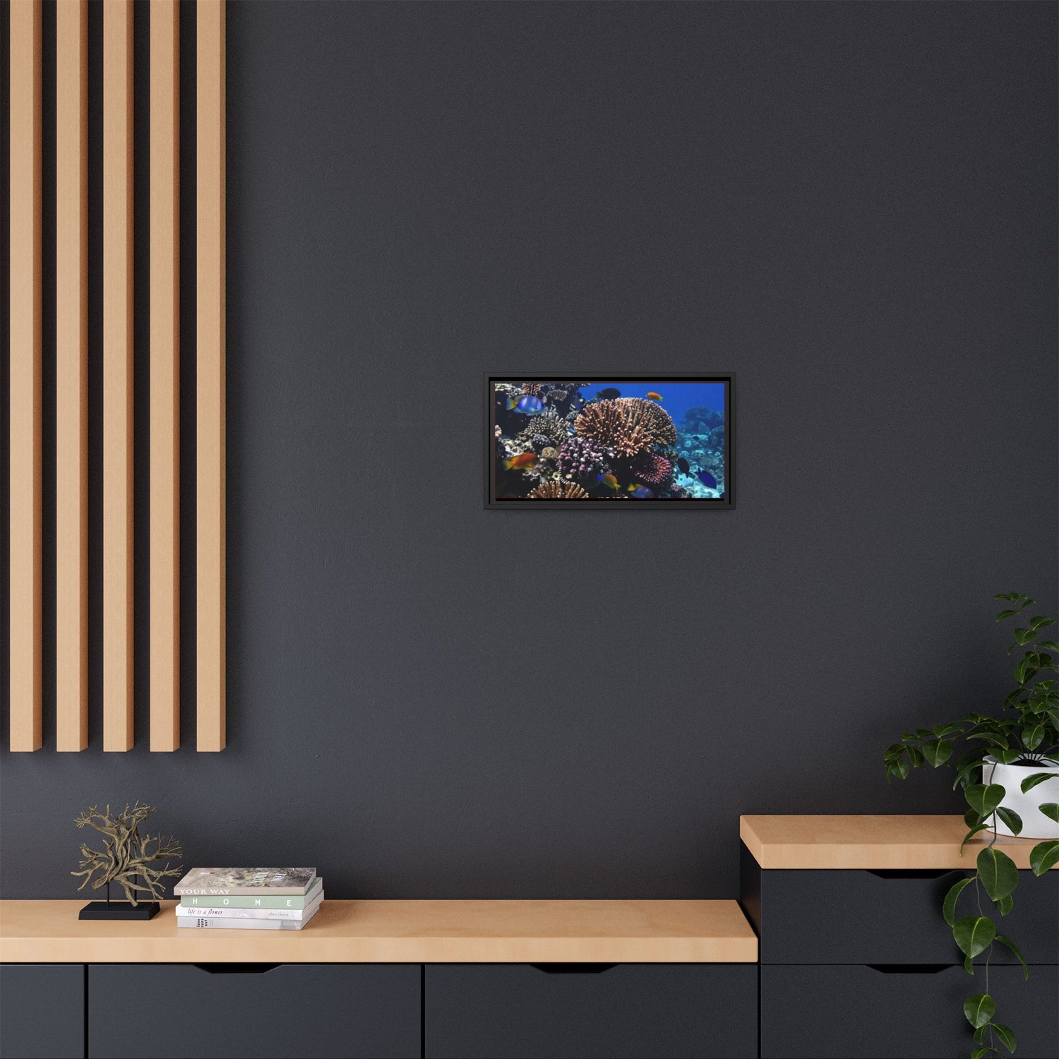 Framed Coral Reef Matte Canvas Wall Art — Tropical Ocean Photography Print