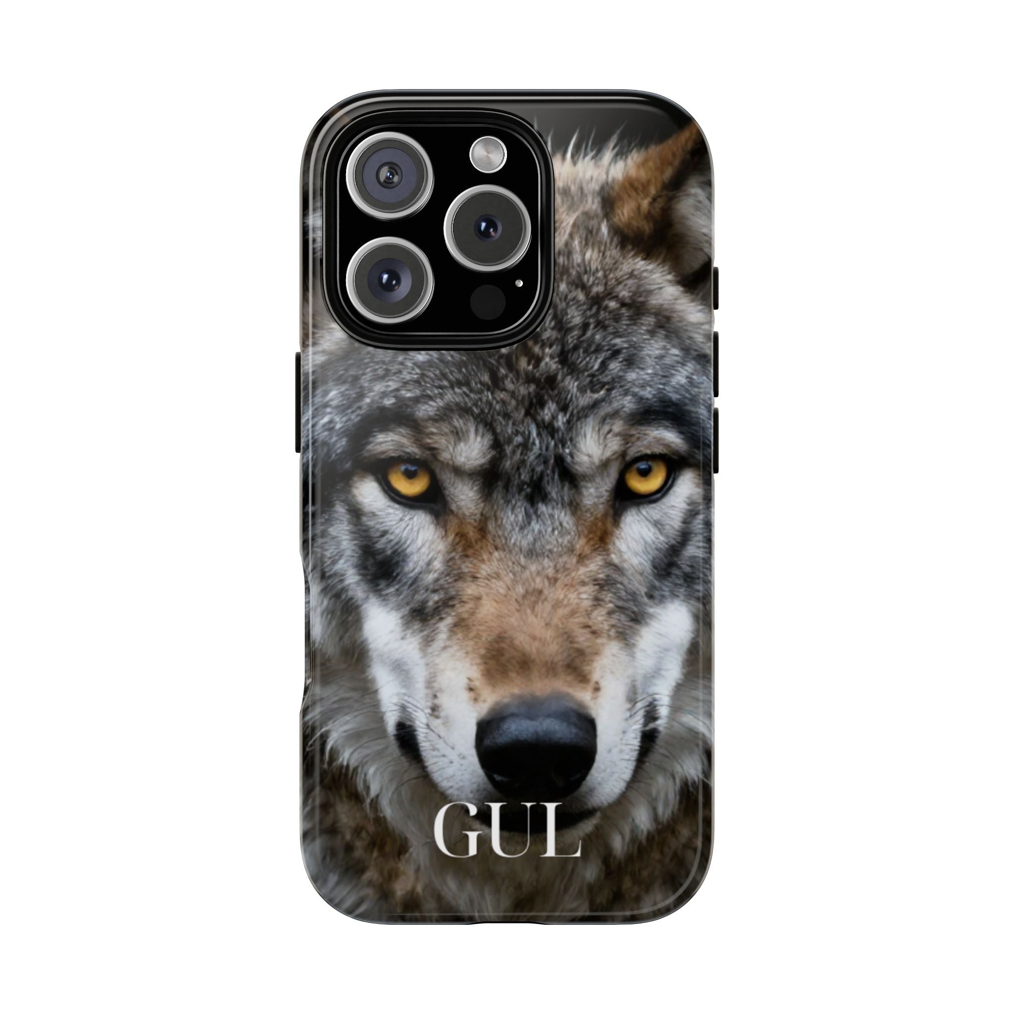 Wolf Eyes Phone Case — Fierce Wildlife iPhone Protective Case with ‘GUL’ Text