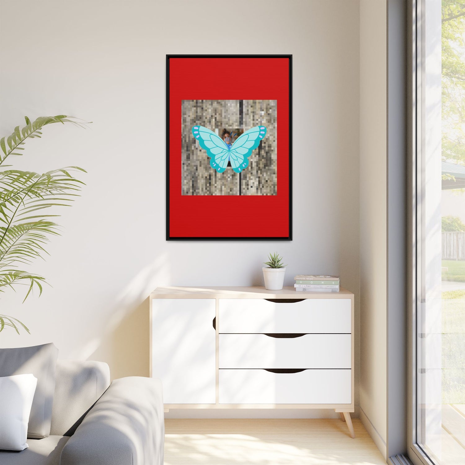 Blue Butterfly Framed Canvas Art – Matte Multi‑Color Wall Print