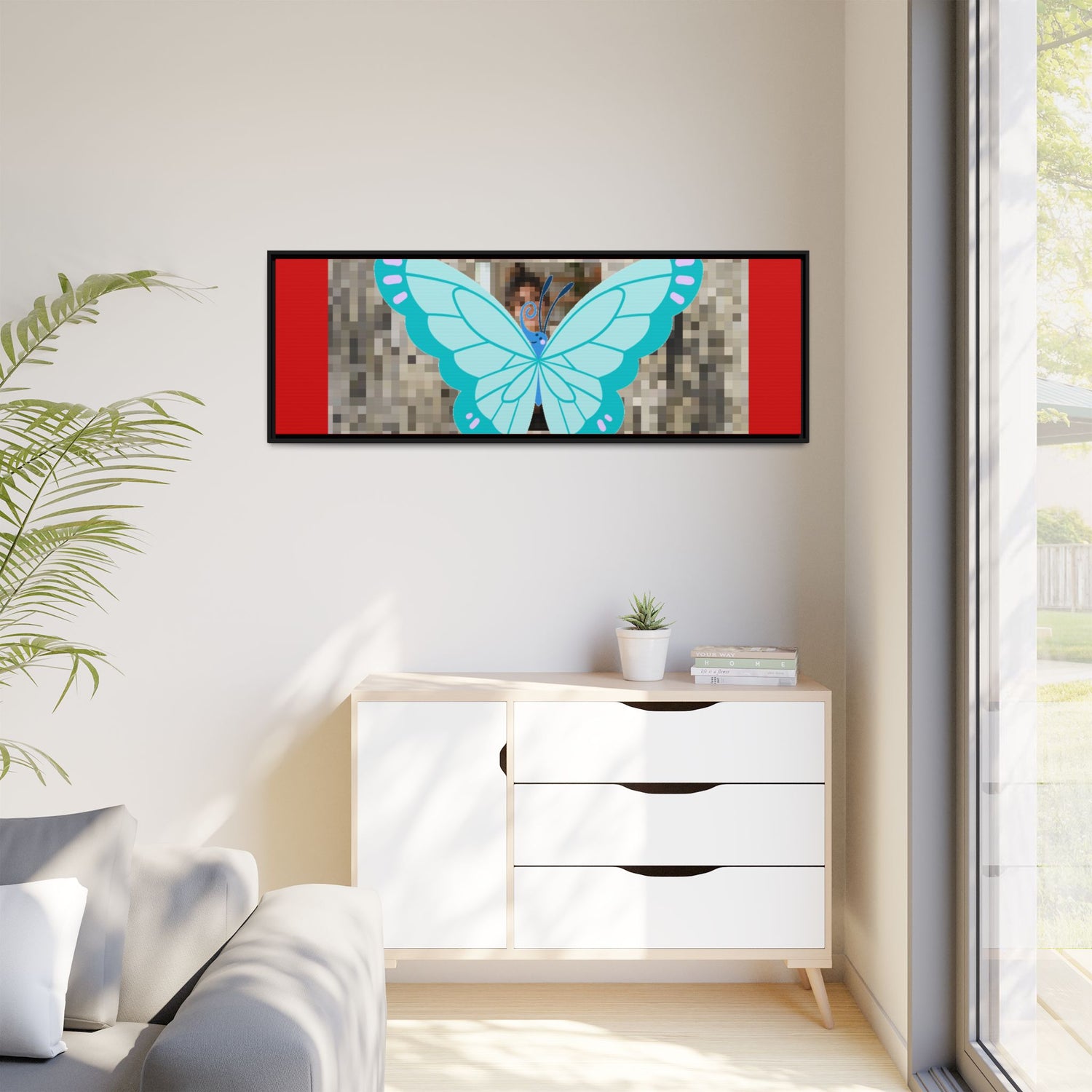 Blue Butterfly Framed Canvas Art – Matte Multi‑Color Wall Print