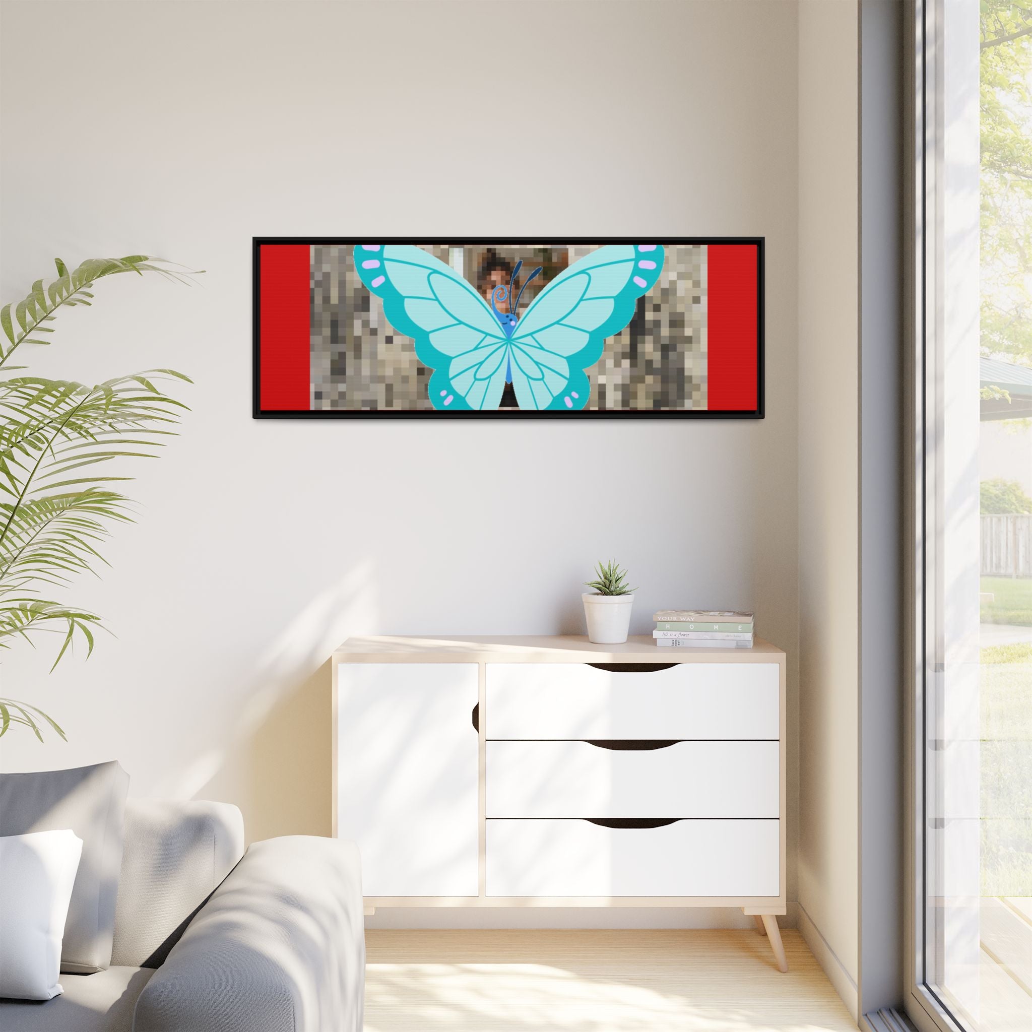 Blue Butterfly Framed Canvas Art – Matte Multi‑Color Wall Print