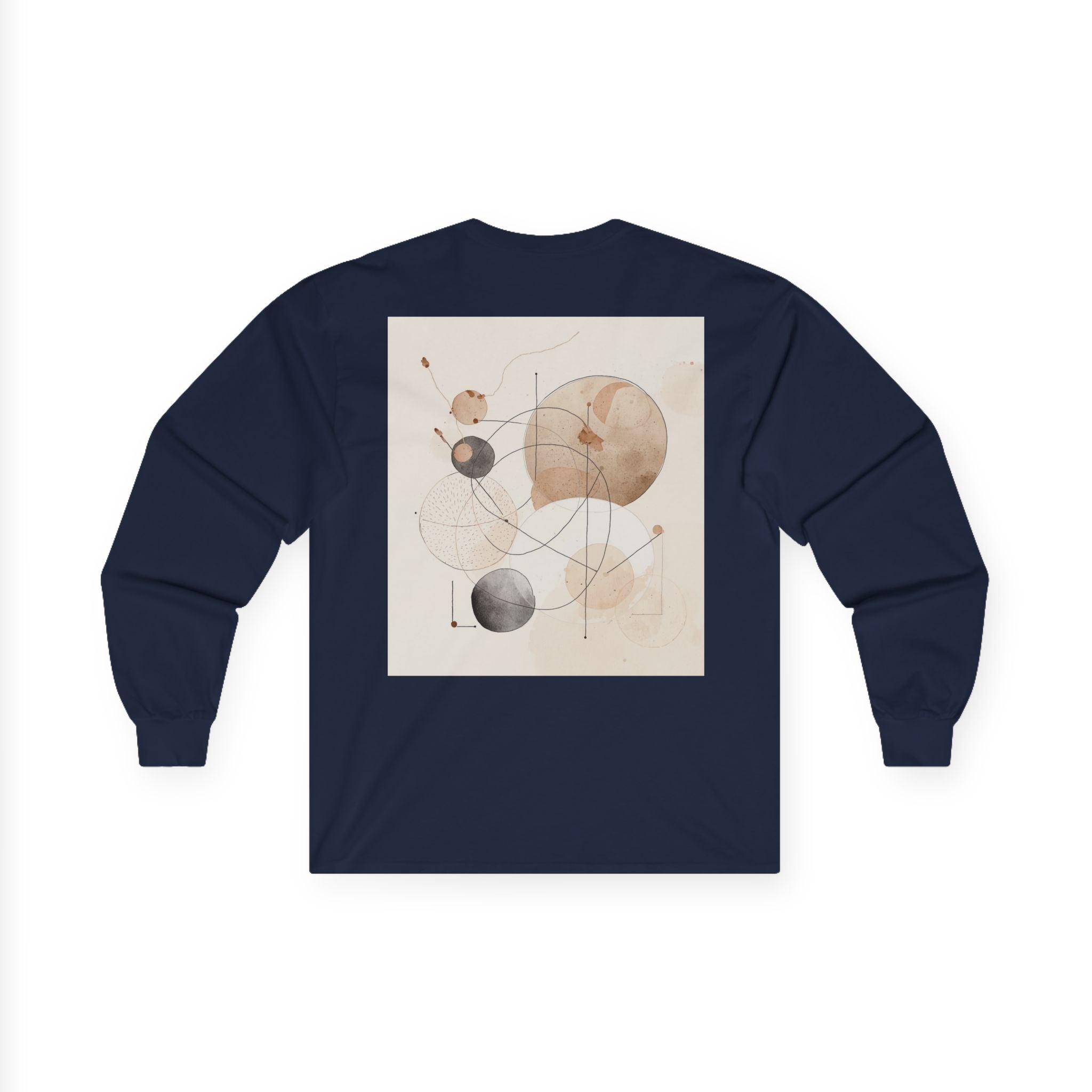 Abstract Geometric Art Long Sleeve Tee — Neutral Circle Composition