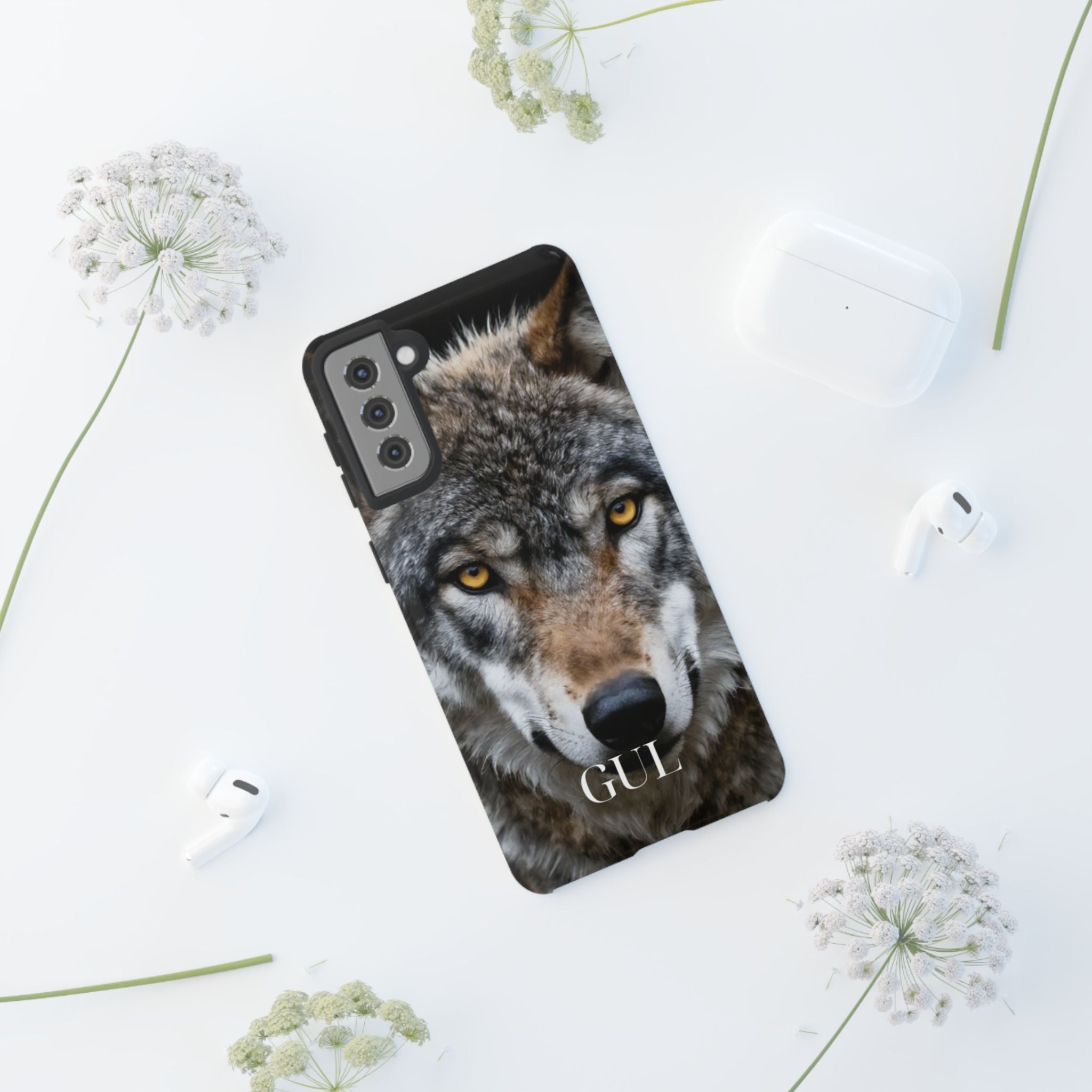 Wolf Eyes Phone Case — Fierce Wildlife iPhone Protective Case with ‘GUL’ Text
