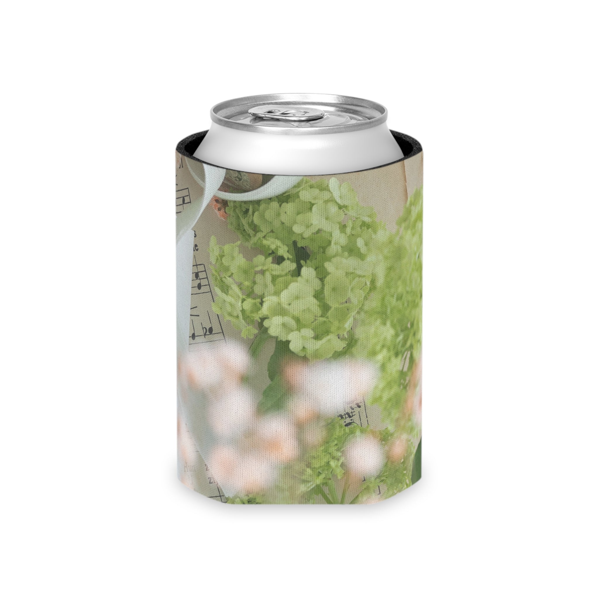 Floral Sheet Music Can Cooler Vintage Botanical Drink Koozie