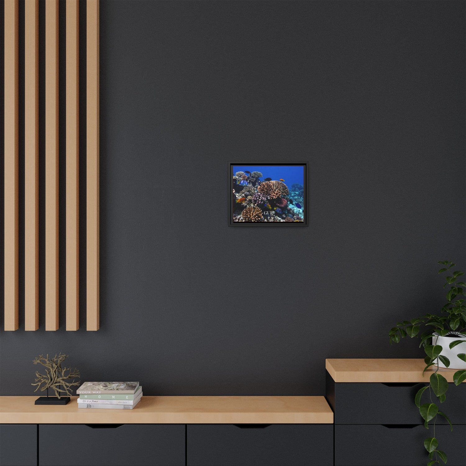 Framed Coral Reef Matte Canvas Wall Art — Tropical Ocean Photography Print