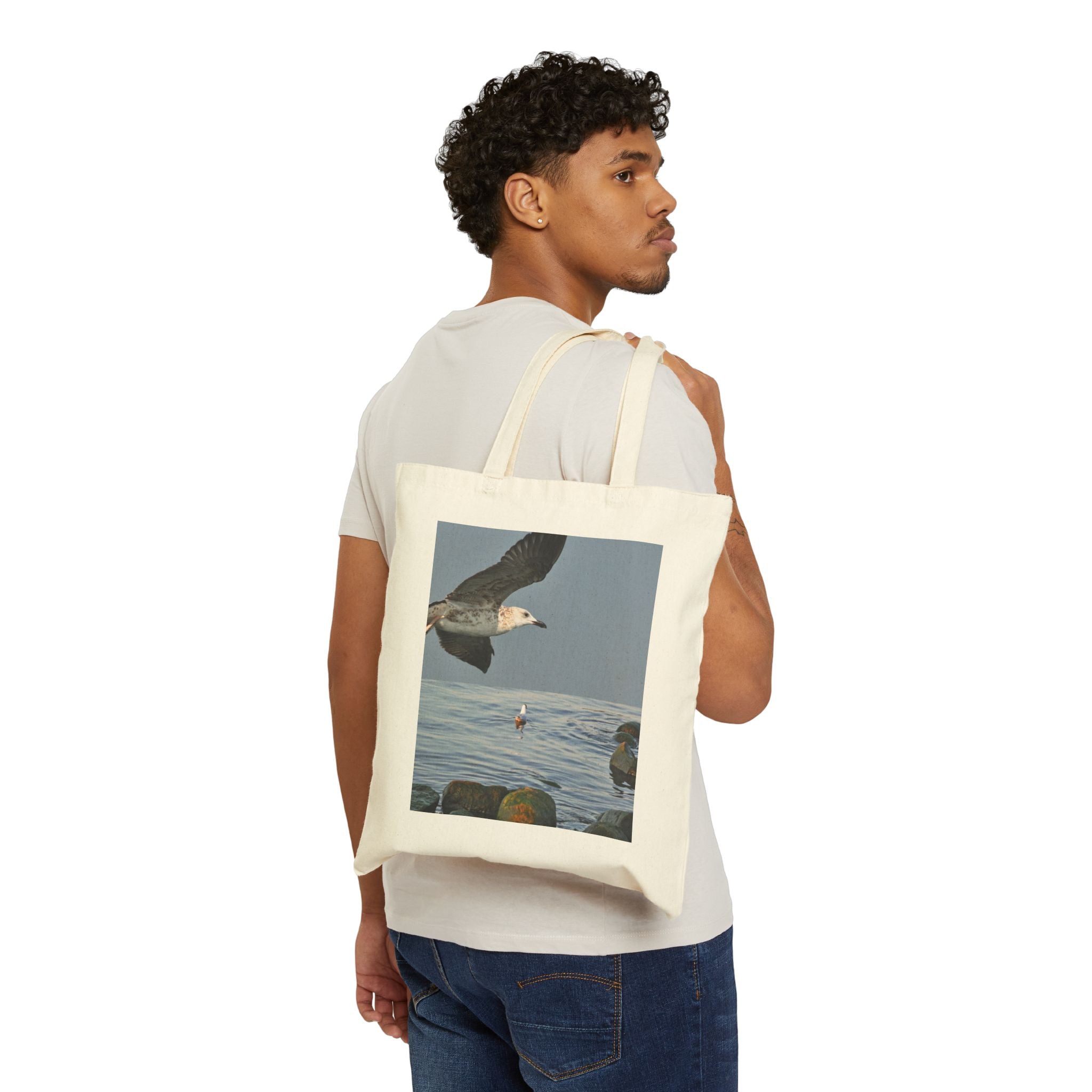 Custom Design Tote Bag | Seaside Gull & Sunlit Poppies Art Print