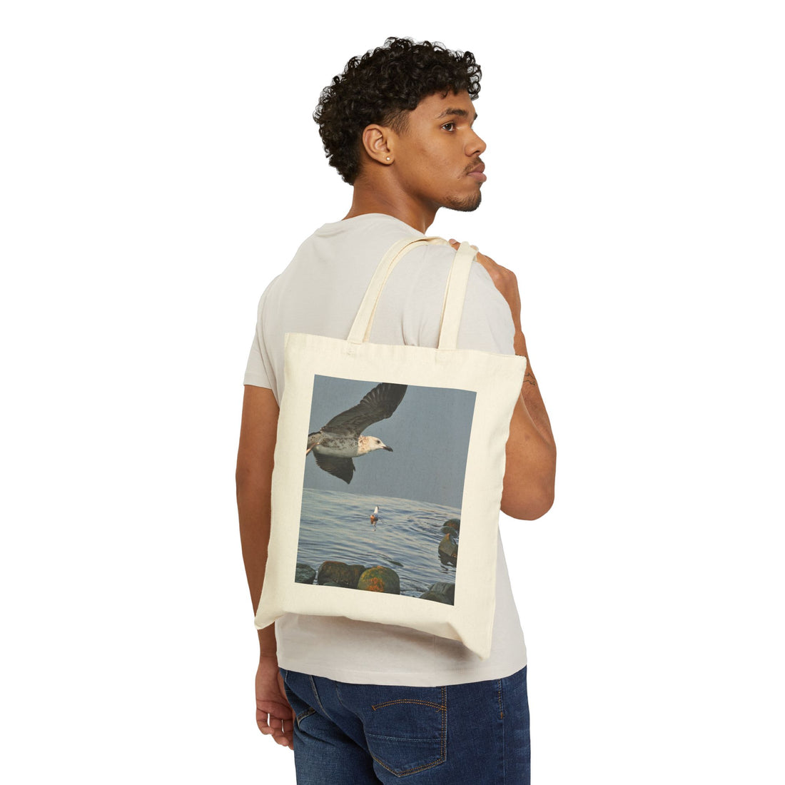 Custom Design Tote Bag | Seaside Gull & Sunlit Poppies Art Print