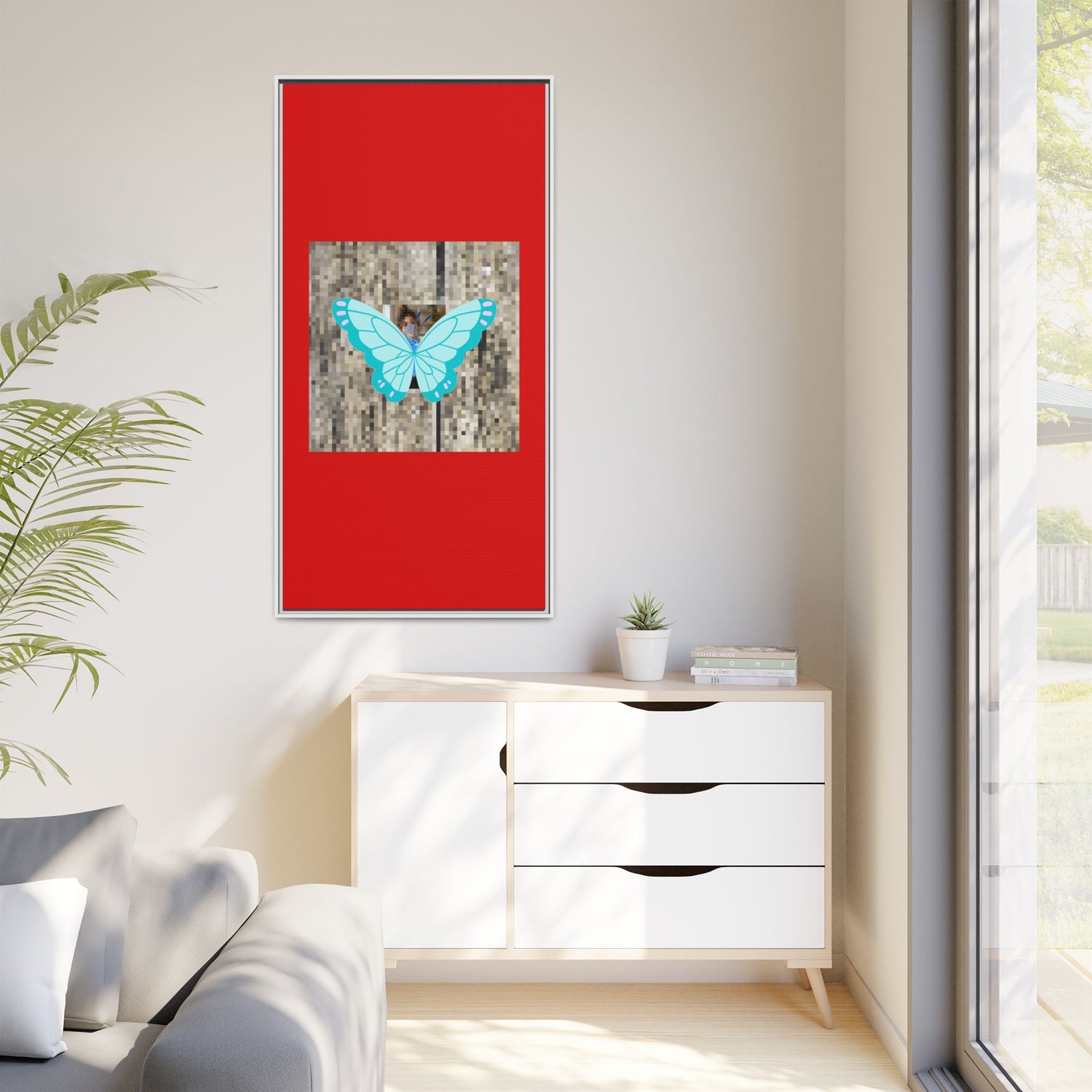 Blue Butterfly Framed Canvas Art – Matte Multi‑Color Wall Print