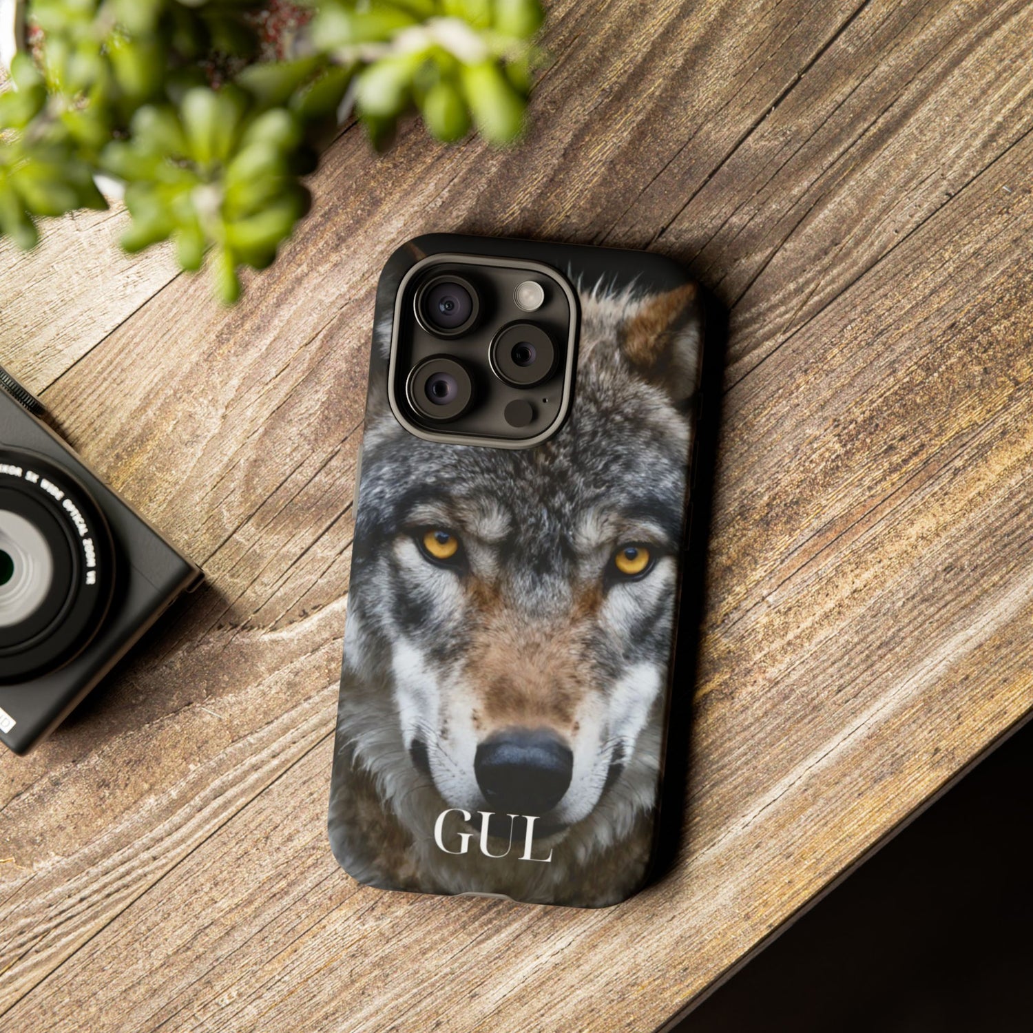 Wolf Eyes Phone Case — Fierce Wildlife iPhone Protective Case with ‘GUL’ Text