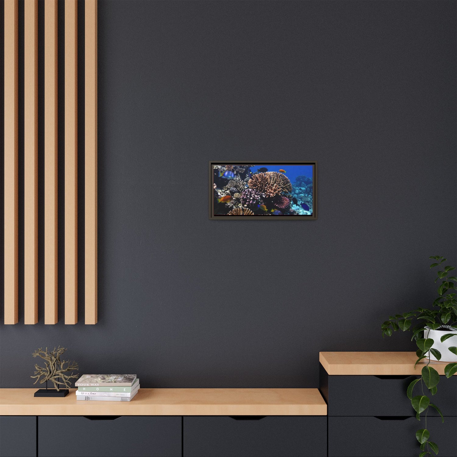 Framed Coral Reef Matte Canvas Wall Art — Tropical Ocean Photography Print