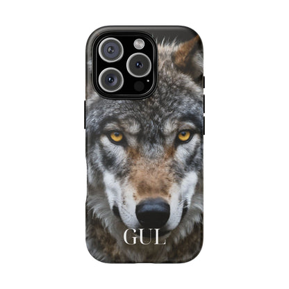 Wolf Eyes Phone Case — Fierce Wildlife iPhone Protective Case with ‘GUL’ Text