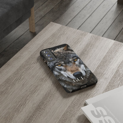 Wolf Eyes Phone Case — Fierce Wildlife iPhone Protective Case with ‘GUL’ Text