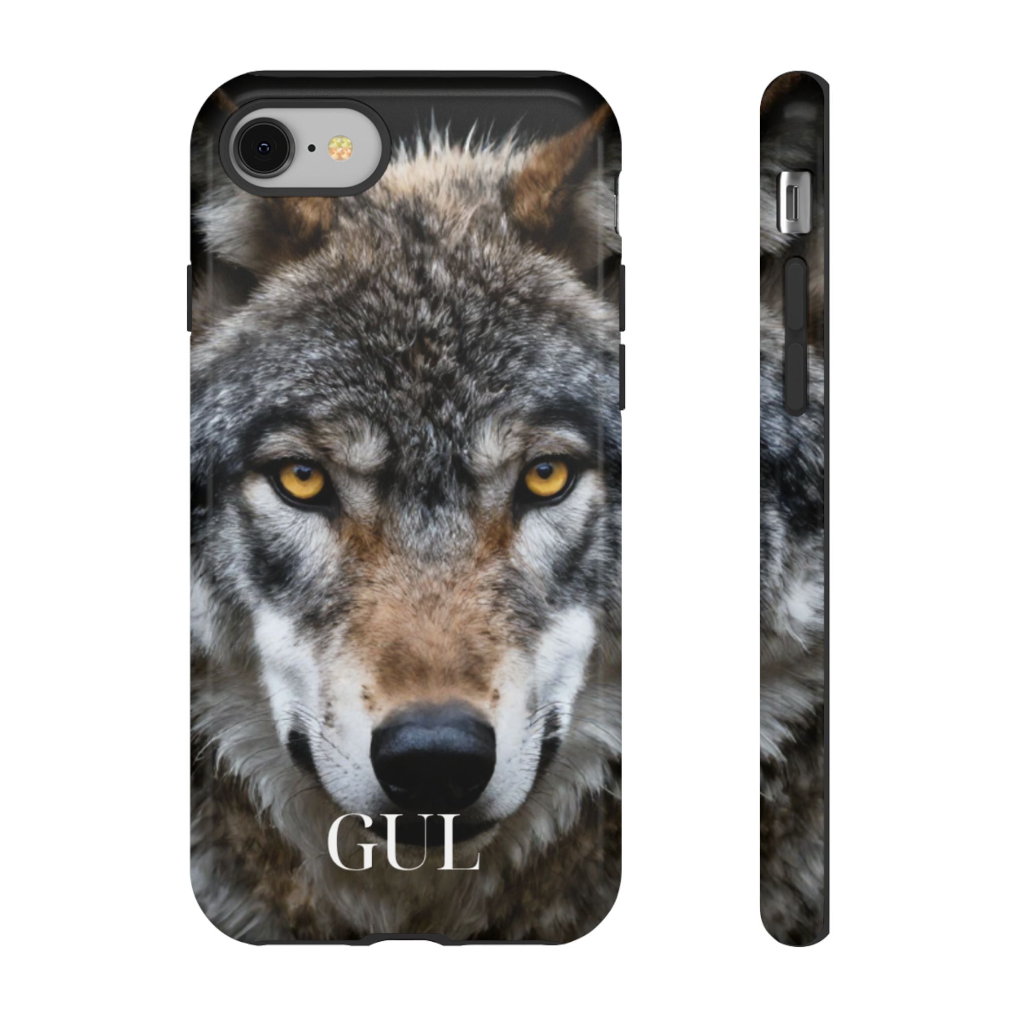 Wolf Eyes Phone Case — Fierce Wildlife iPhone Protective Case with ‘GUL’ Text