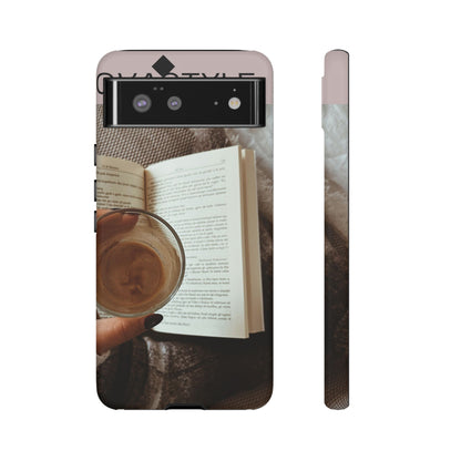 Cozy Reading Phone Case — Coffee &amp; Book Protective Cover