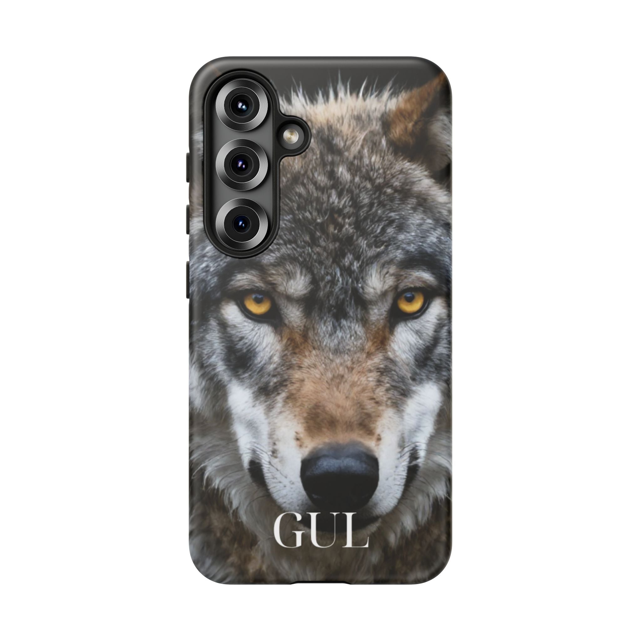 Wolf Eyes Phone Case — Fierce Wildlife iPhone Protective Case with ‘GUL’ Text