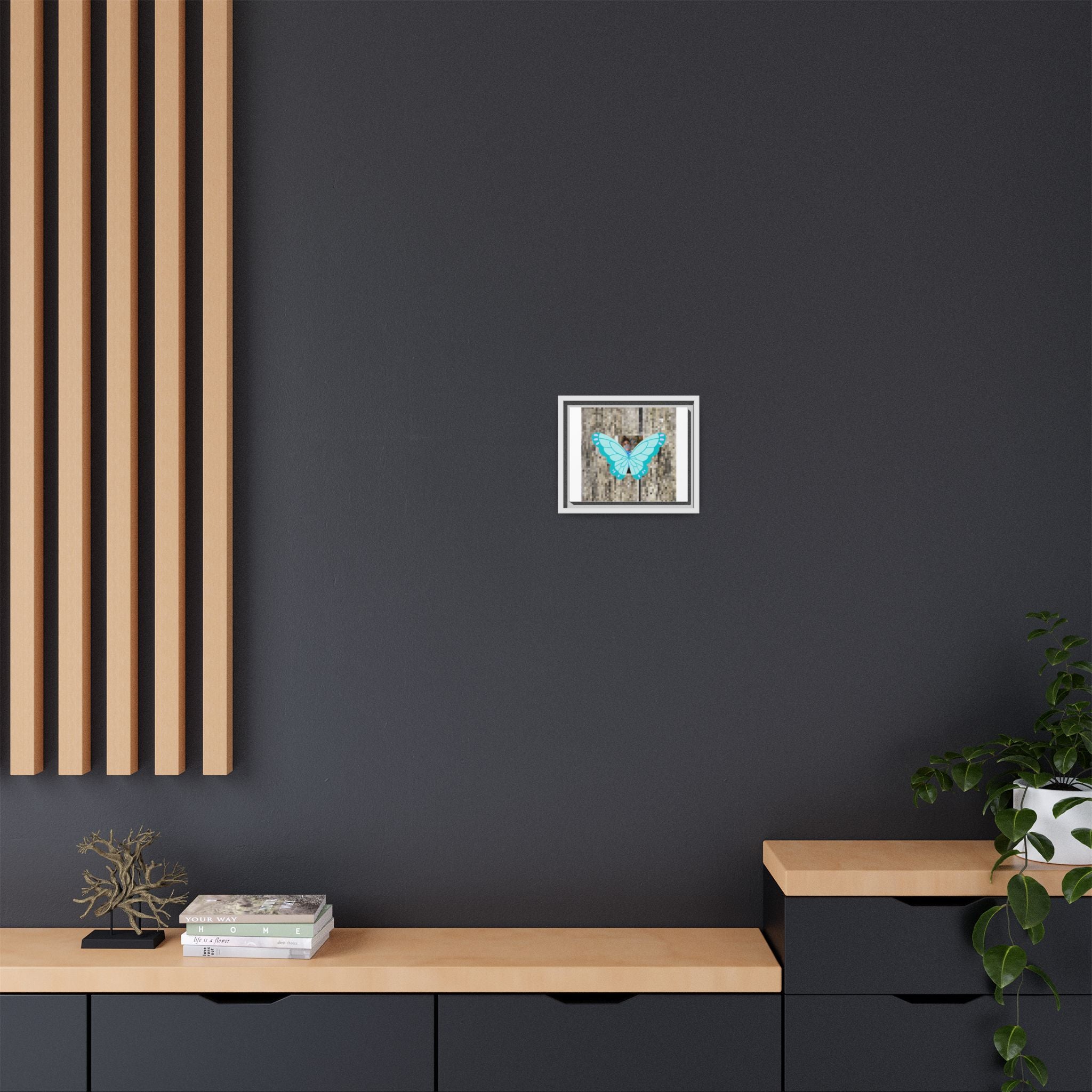Blue Butterfly Framed Canvas Art — Matte Nature Wall Print