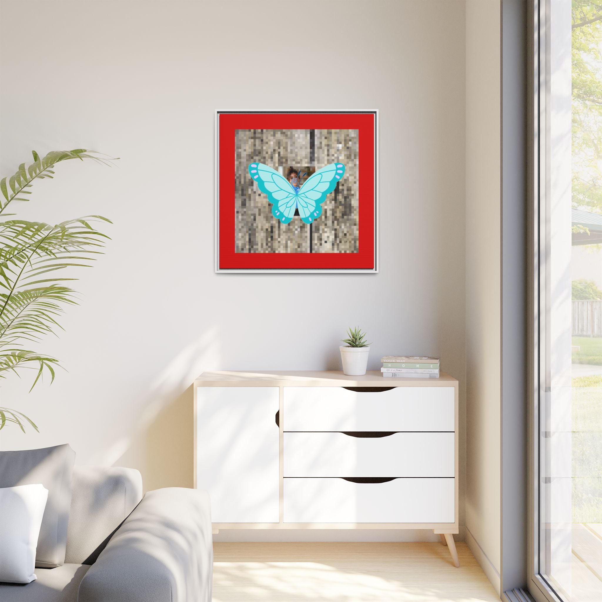 Blue Butterfly Framed Canvas Art – Matte Multi‑Color Wall Print